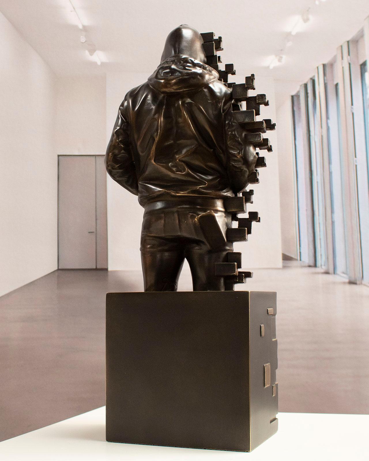 Young Pixelated - Miguel Guia Modern Bronze layer Sculpture For Sale 2