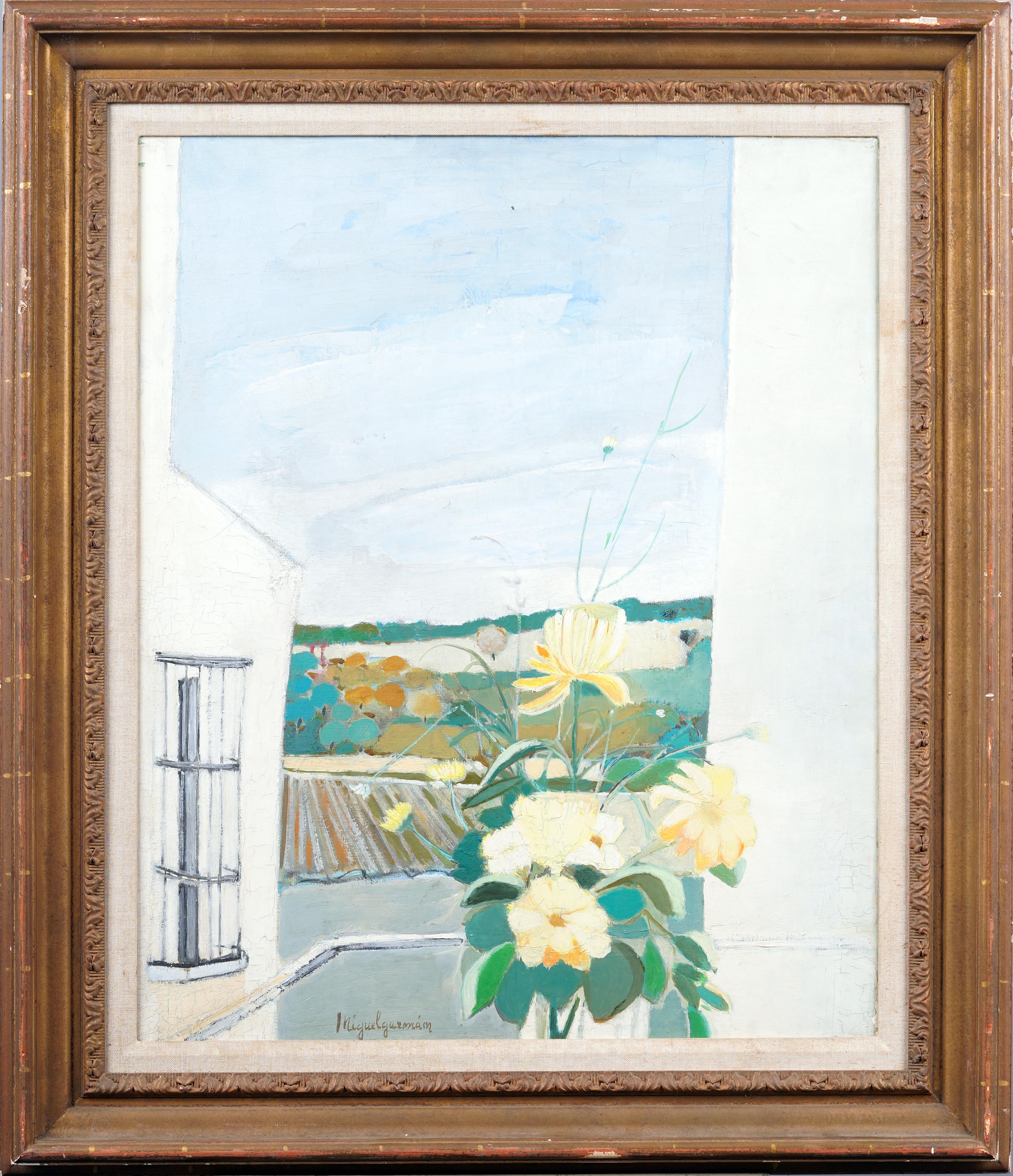 Antiguo bodegón impresionista americano de la Escuela de París Pintura al óleo enmarcada - Painting de Miguel Guzman 