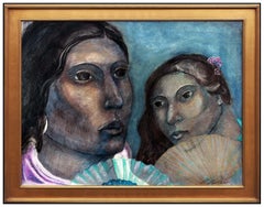 Miguel Martinez Large Original Pastel Painting Female Portrait Signed Framed Art
