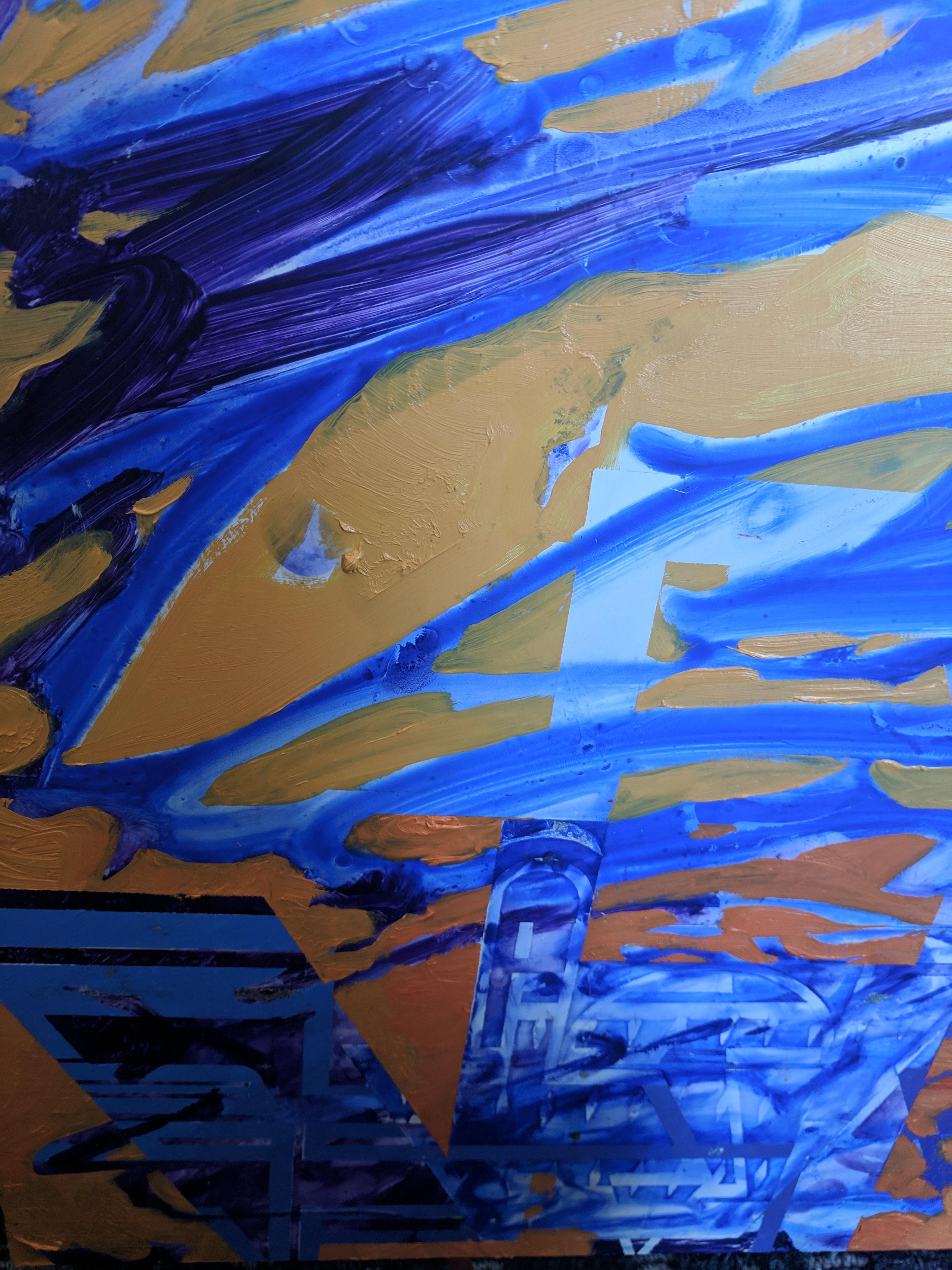 Pittura a olio astratta su tavola -- Esca per squali Plaza in vendita 1