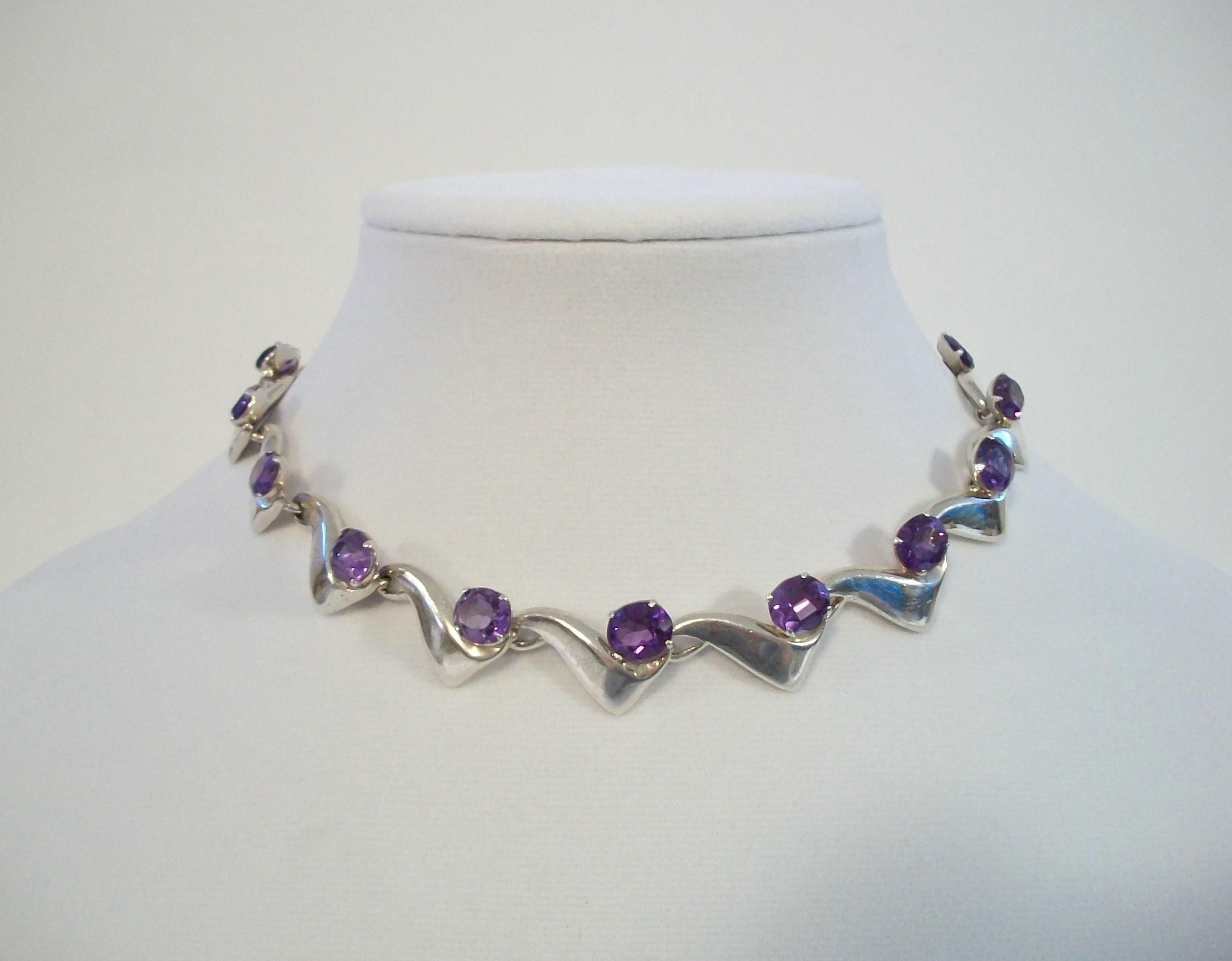 Modernist MIGUEL MELENDEZ - Sapphire & Sterling Silver Necklace - Mexico - Circa 1970's For Sale