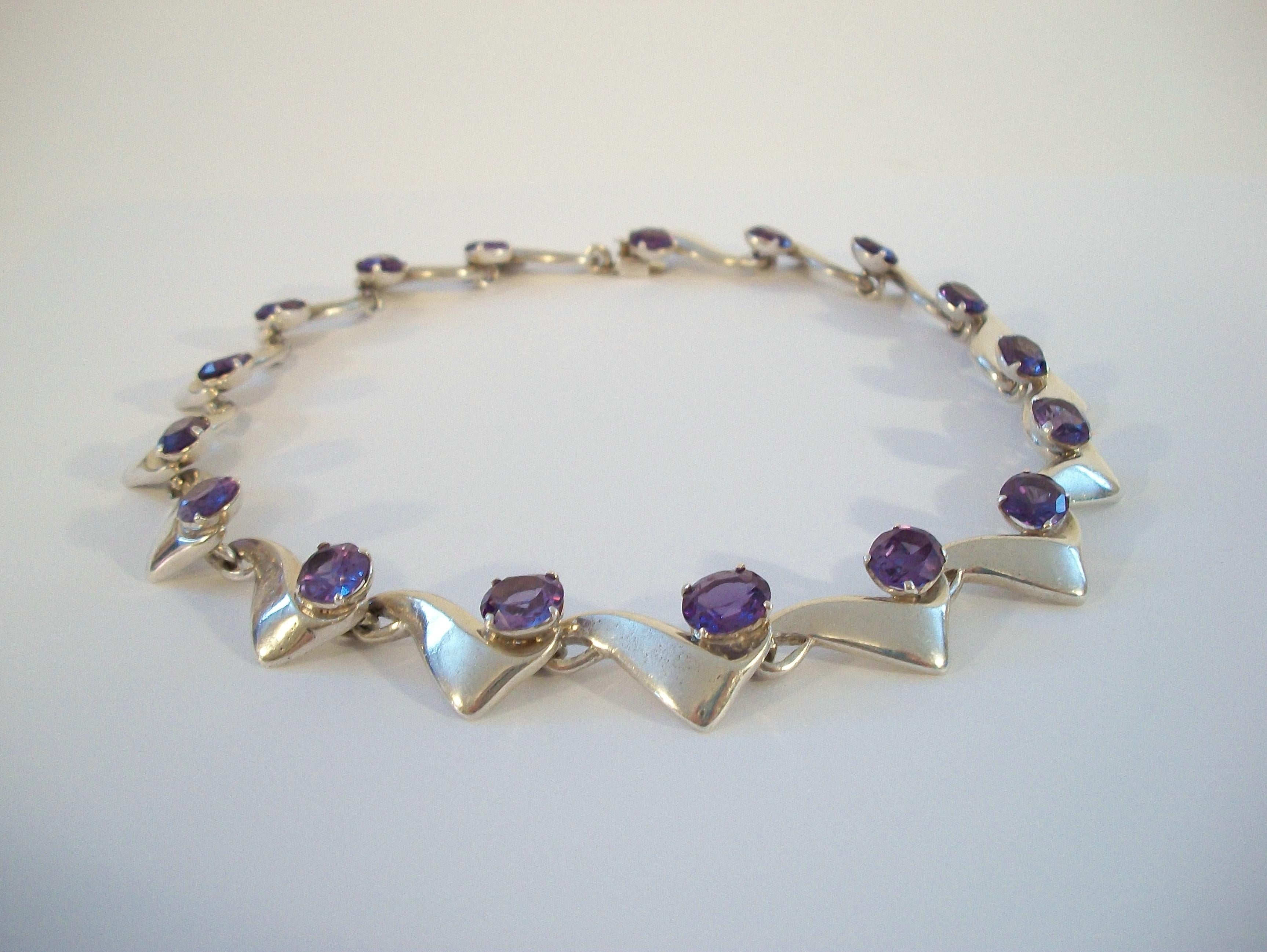 MIGUEL MELENDEZ - Sapphire & Sterling Silver Necklace - Mexico - Circa 1970's For Sale 1