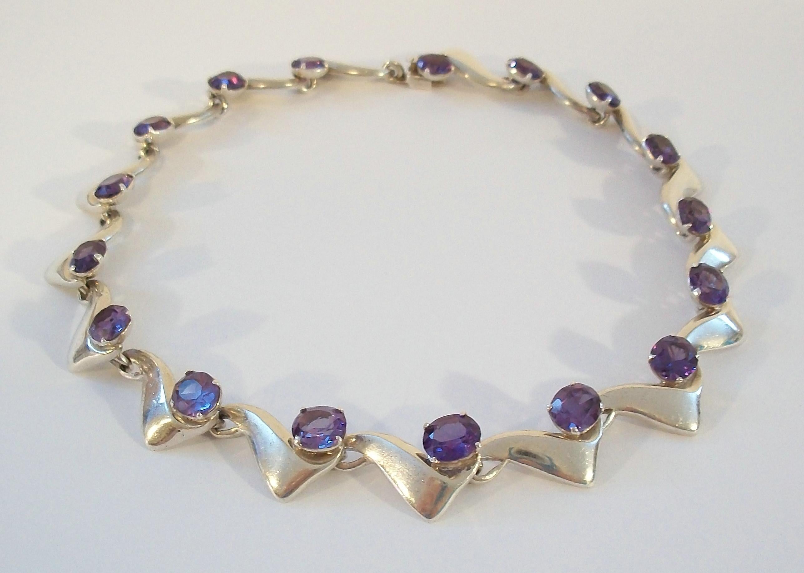 MIGUEL MELENDEZ - Sapphire & Sterling Silver Necklace - Mexico - Circa 1970's For Sale 2