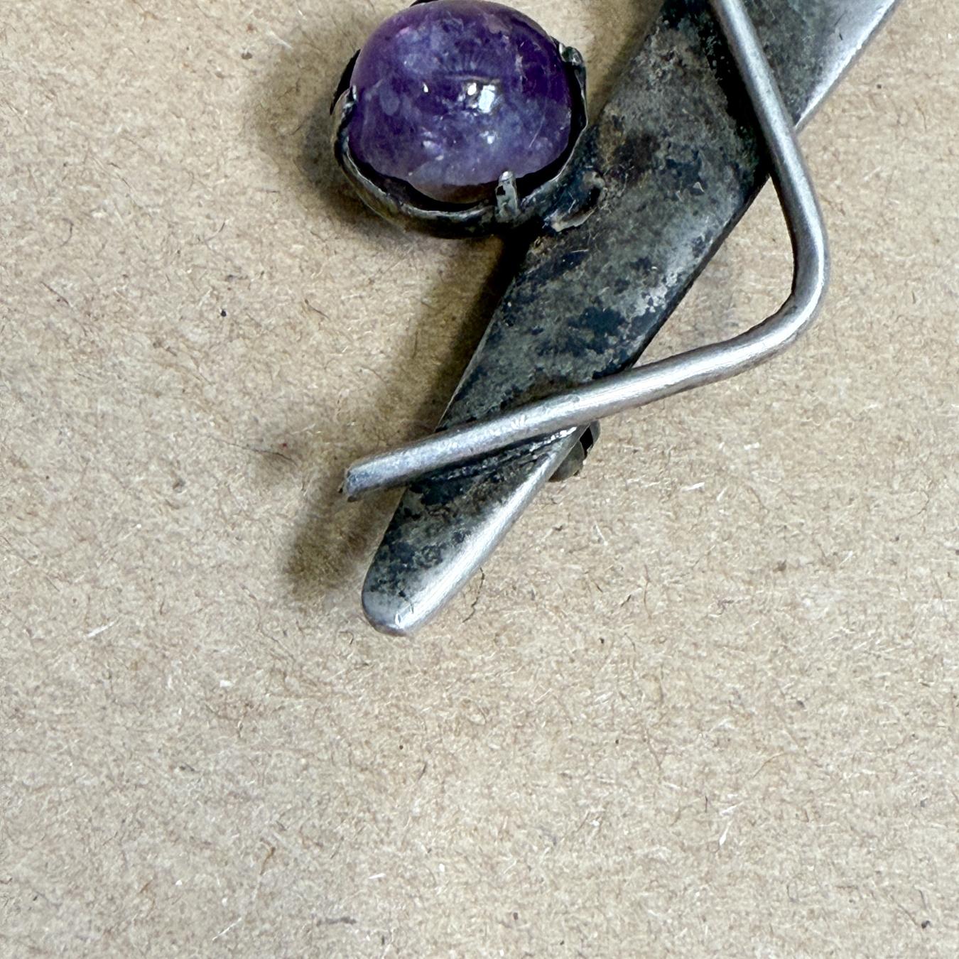 1970s Miguel Melendez Sterling Silver Amethyst Brooch For Sale 6