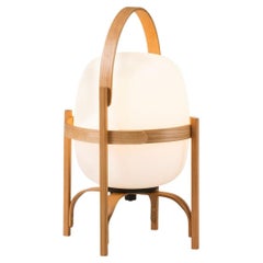 Lampada portatile 'Cestita Bateria' di Miguel Milá in ciliegio e vetro per Santa & Cole