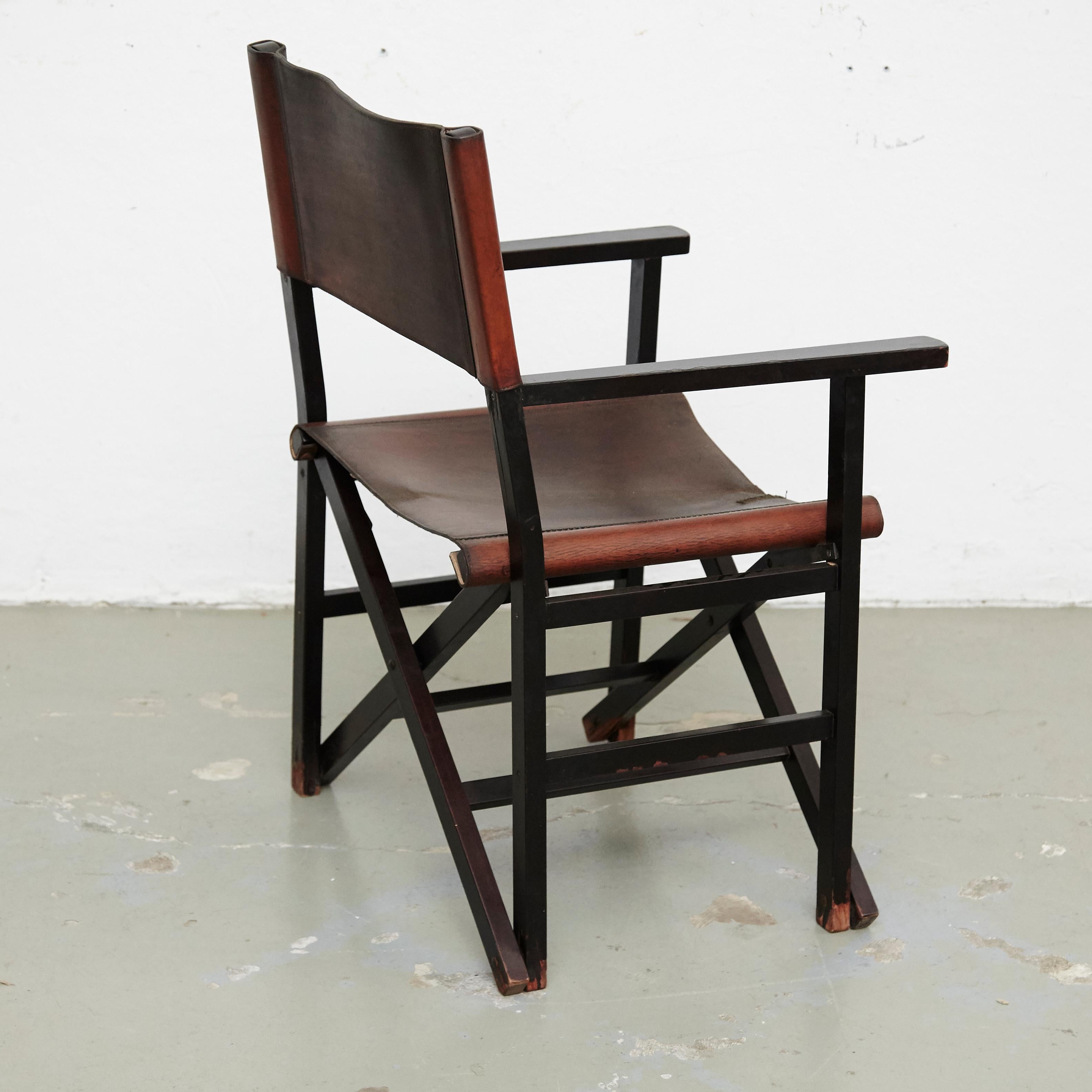 Miguel Mila Set of 4 Leather Folding Chairs by Gres Edition, circa 1960 5