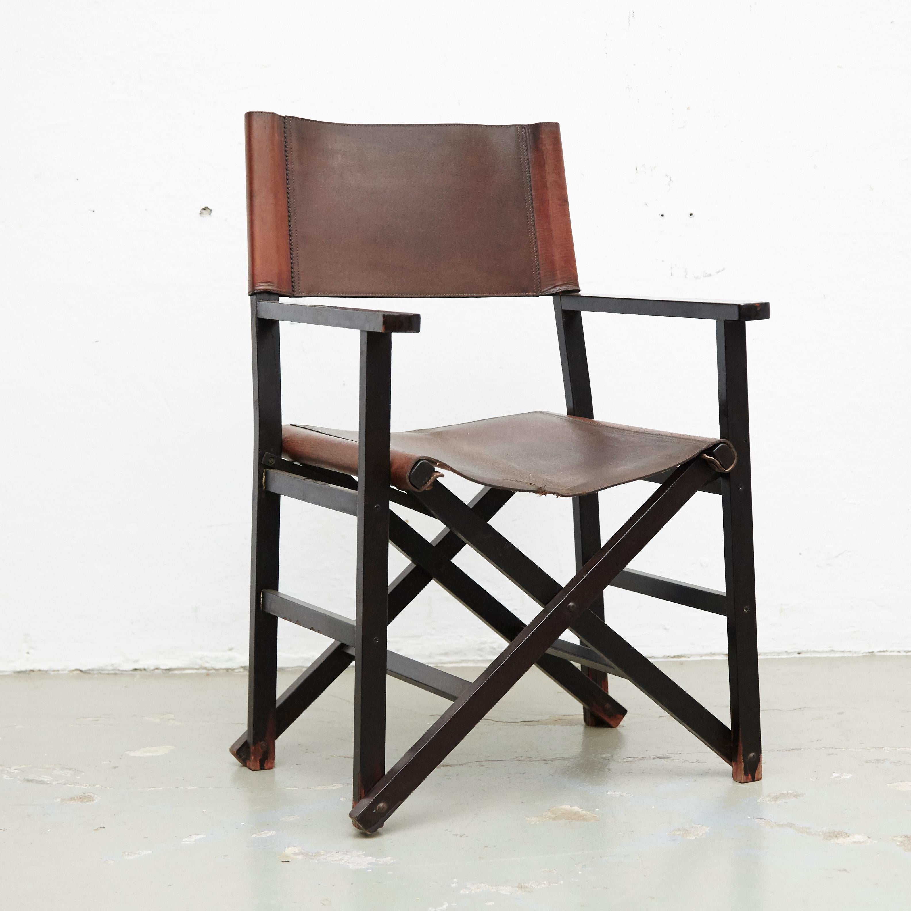 Miguel Mila Set of 4 Leather Folding Chairs by Gres Edition, circa 1960 10