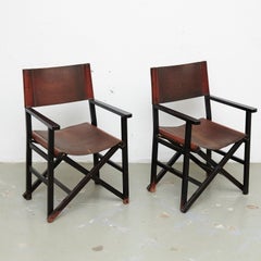 Miguel Mila Set of 4 Leather Folding Chairs by Gres Edition, circa 1960
