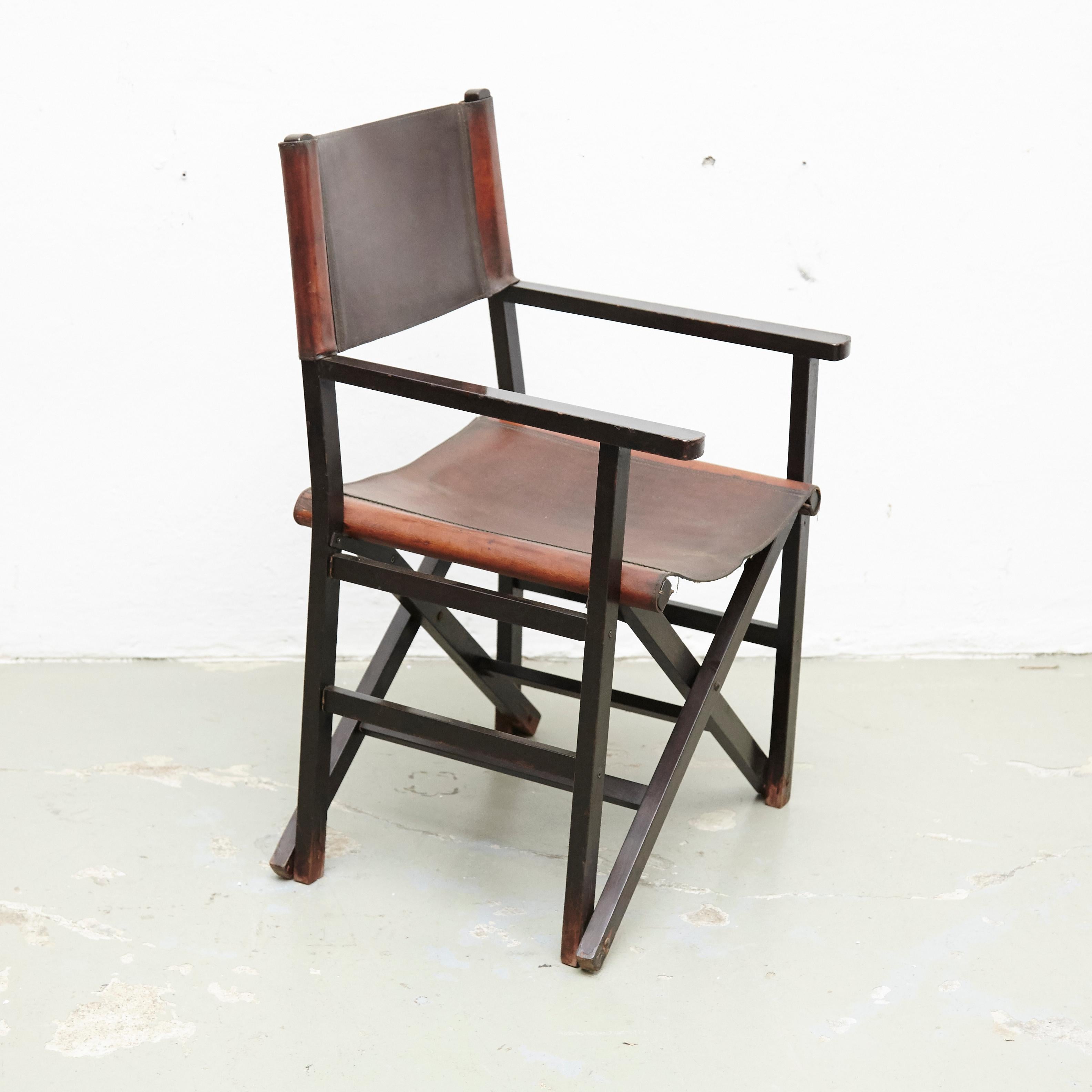 Miguel Mila Set of 4 Leather Folding Chairs by Gres Edition, circa 1960 14