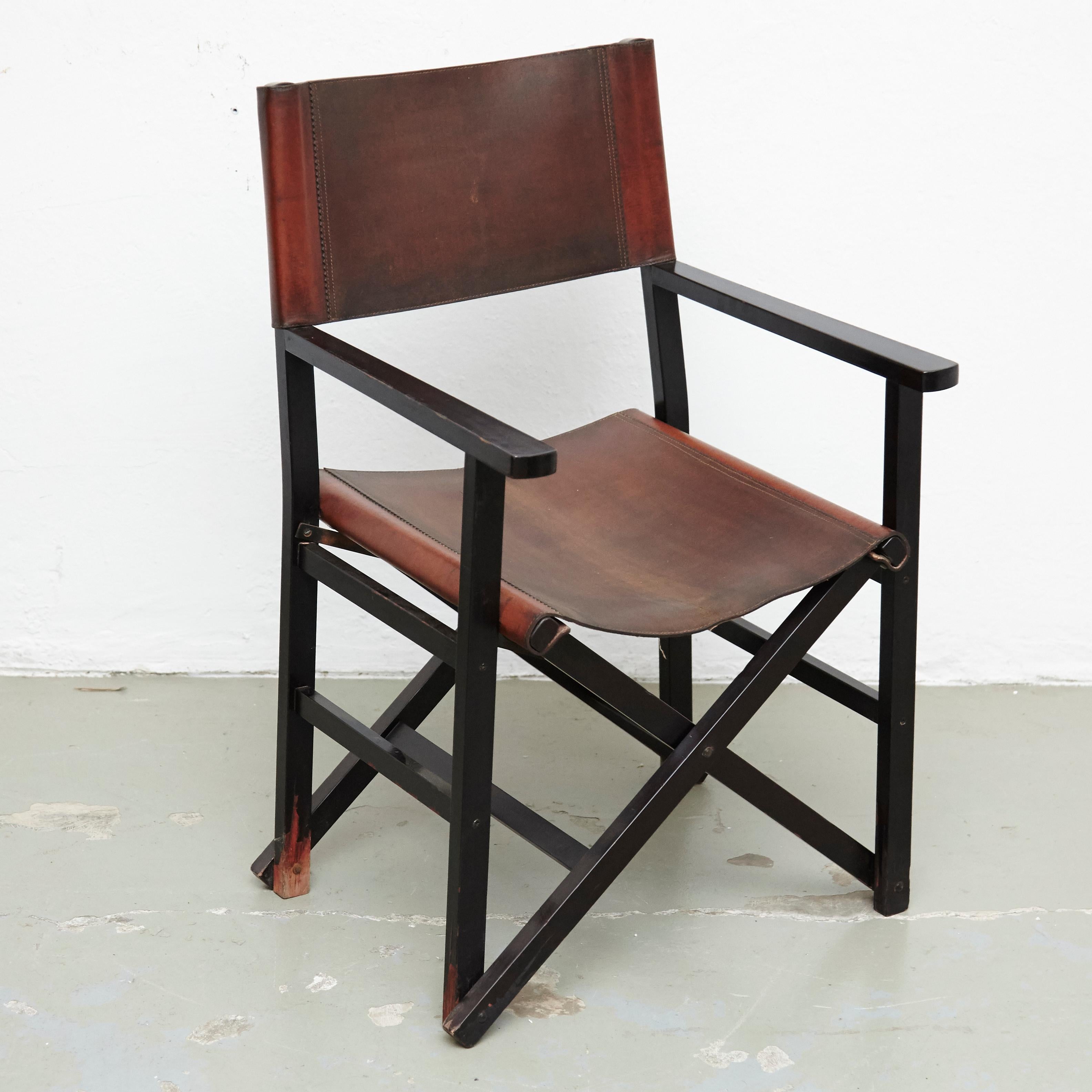 Miguel Mila Set of 4 Leather Folding Chairs by Gres Edition, circa 1960 2