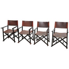 Miguel Mila Set of 4 Leather Folding Chairs by Gres Edition, circa 1960