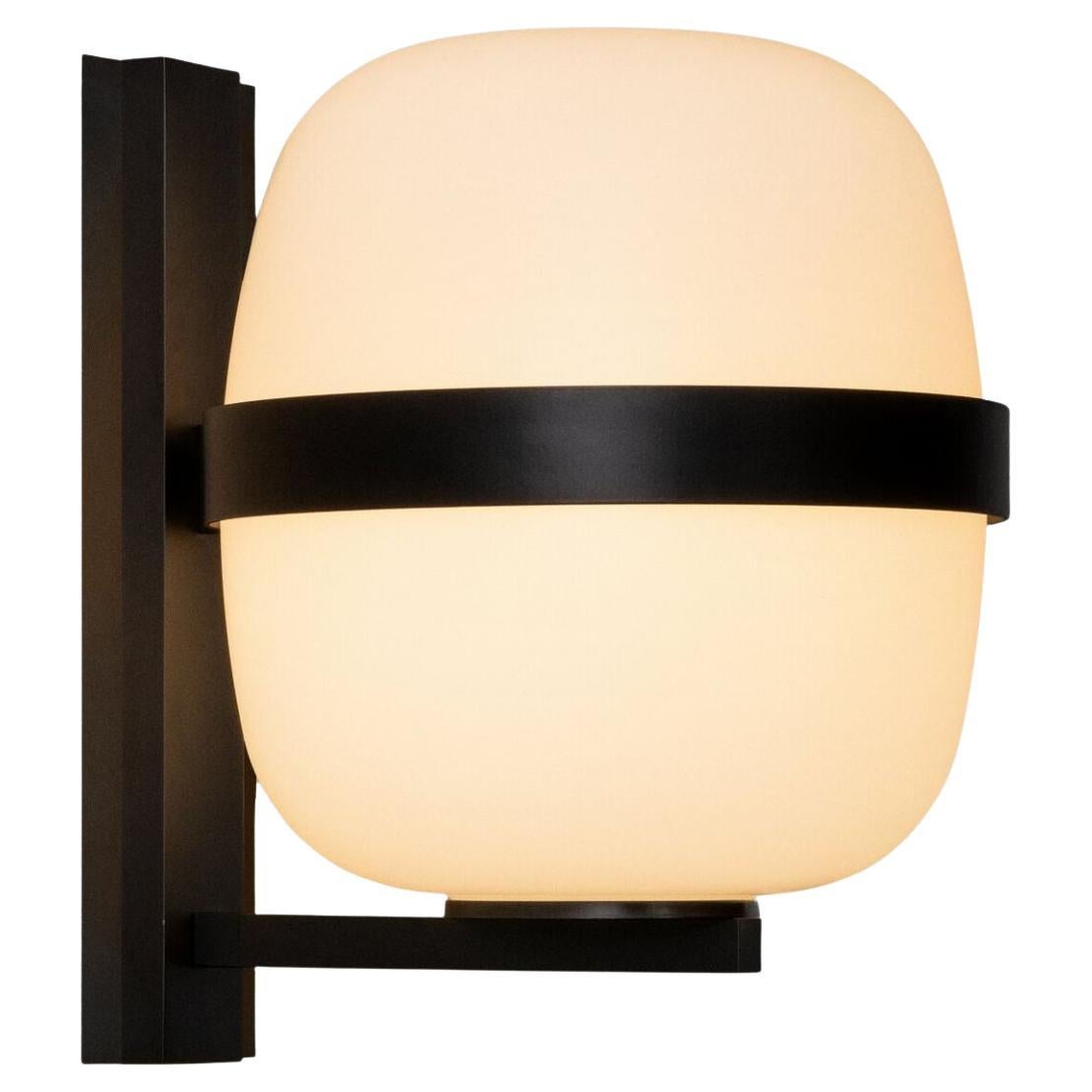 Miguel Milá 'Wally Cestita' Wall Lamp in Opal Glass and Black for Santa & Cole For Sale