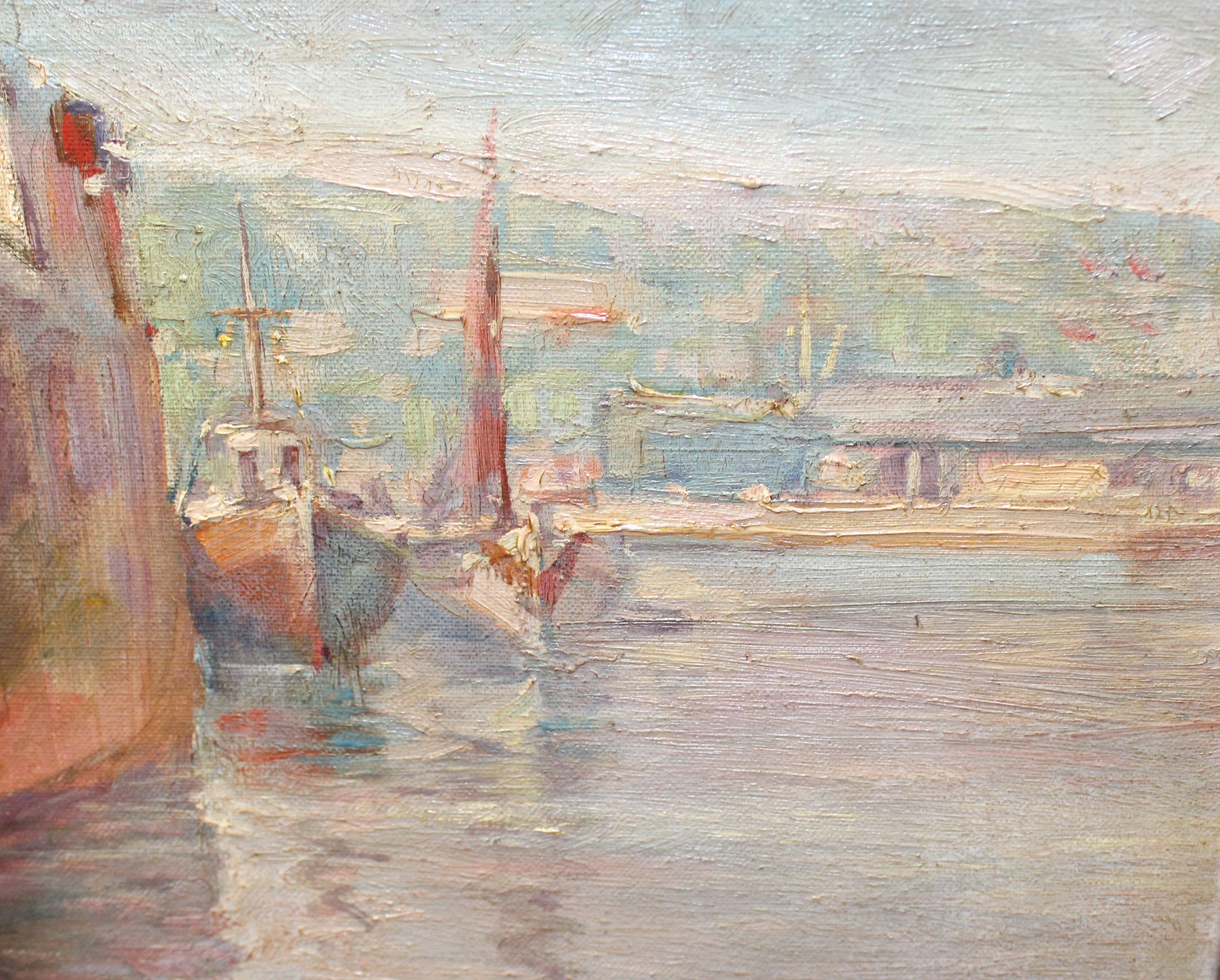 Escena portuaria - Óleo sobre tela - Painting Impresionista de Miguel Navarro Fargas