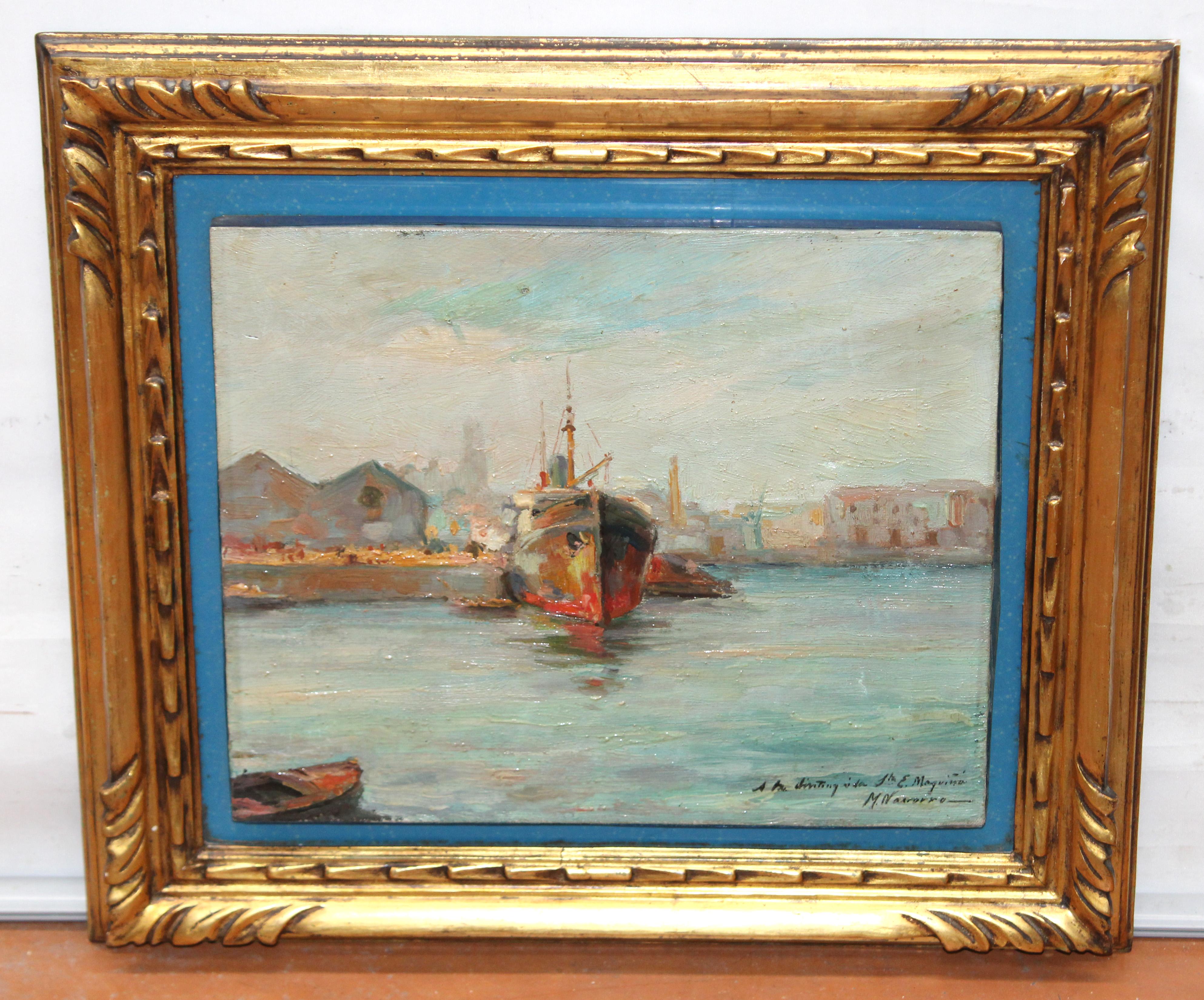 Escena portuaria - Óleo sobre tela - Painting by Miguel Navarro Fargas