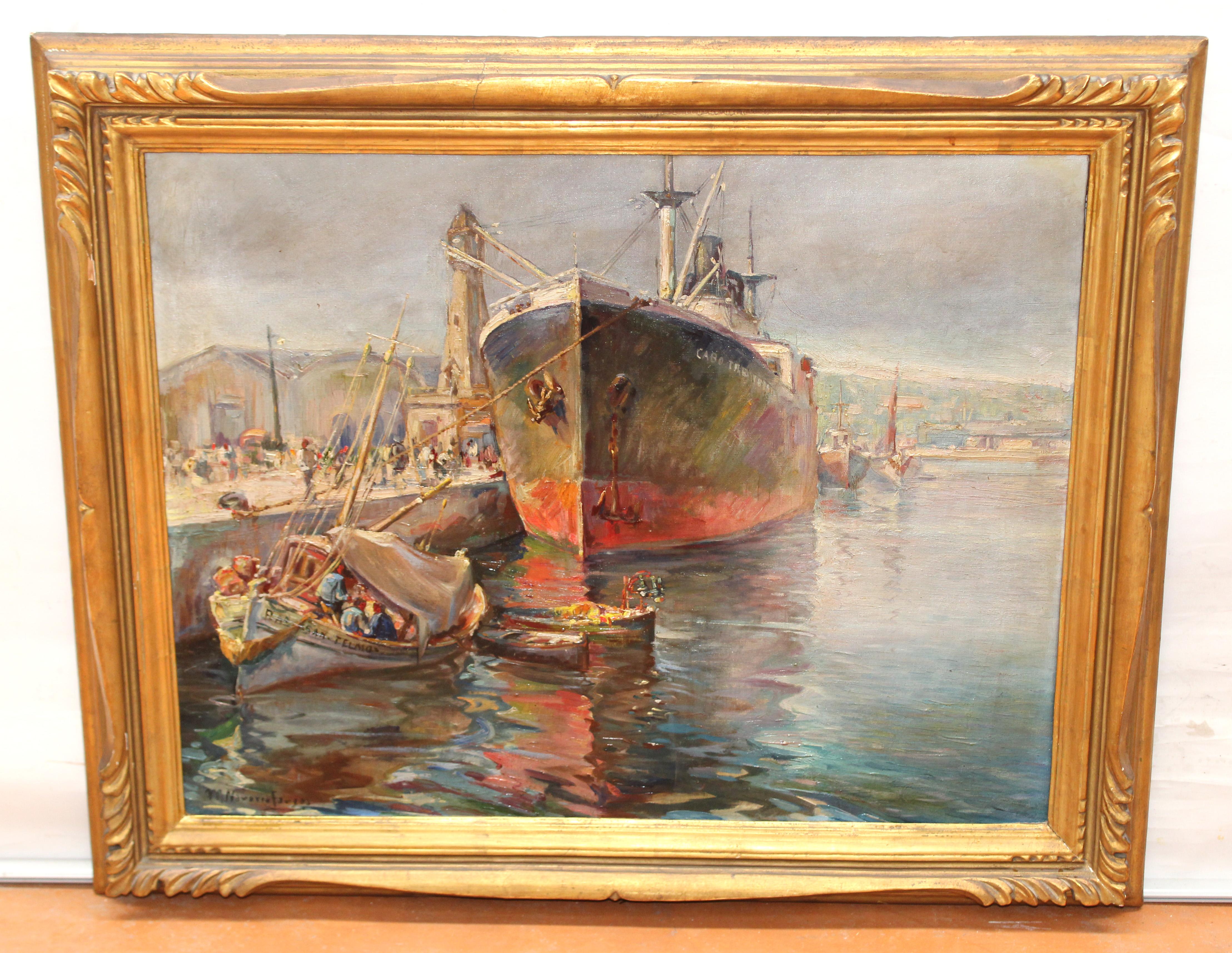 Escena portuaria - Óleo sobre tela - Painting de Miguel Navarro Fargas