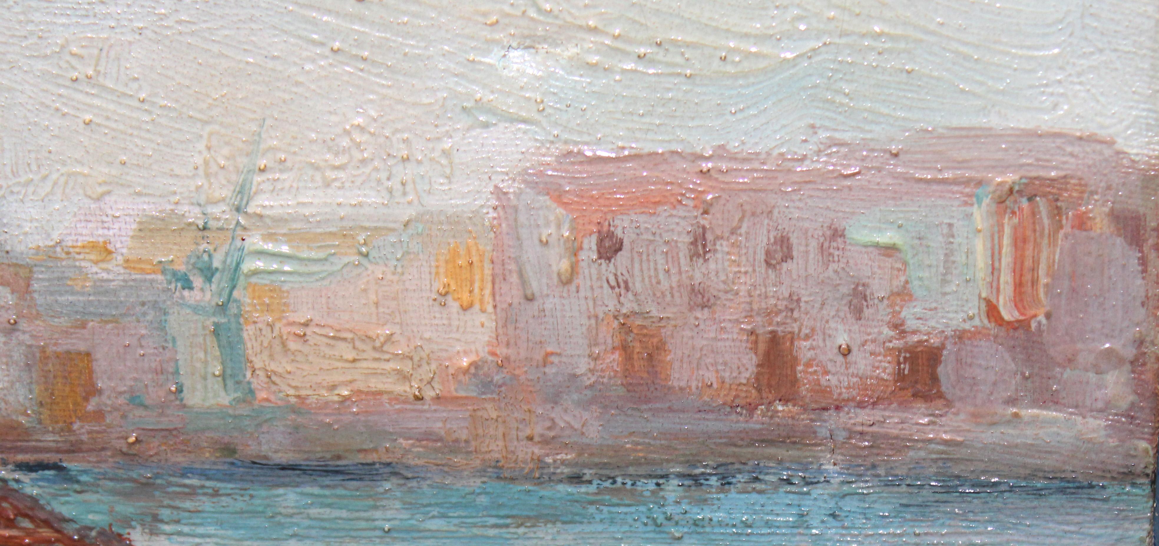 Escena portuaria - Óleo sobre tela - Brown Landscape Painting by Miguel Navarro Fargas
