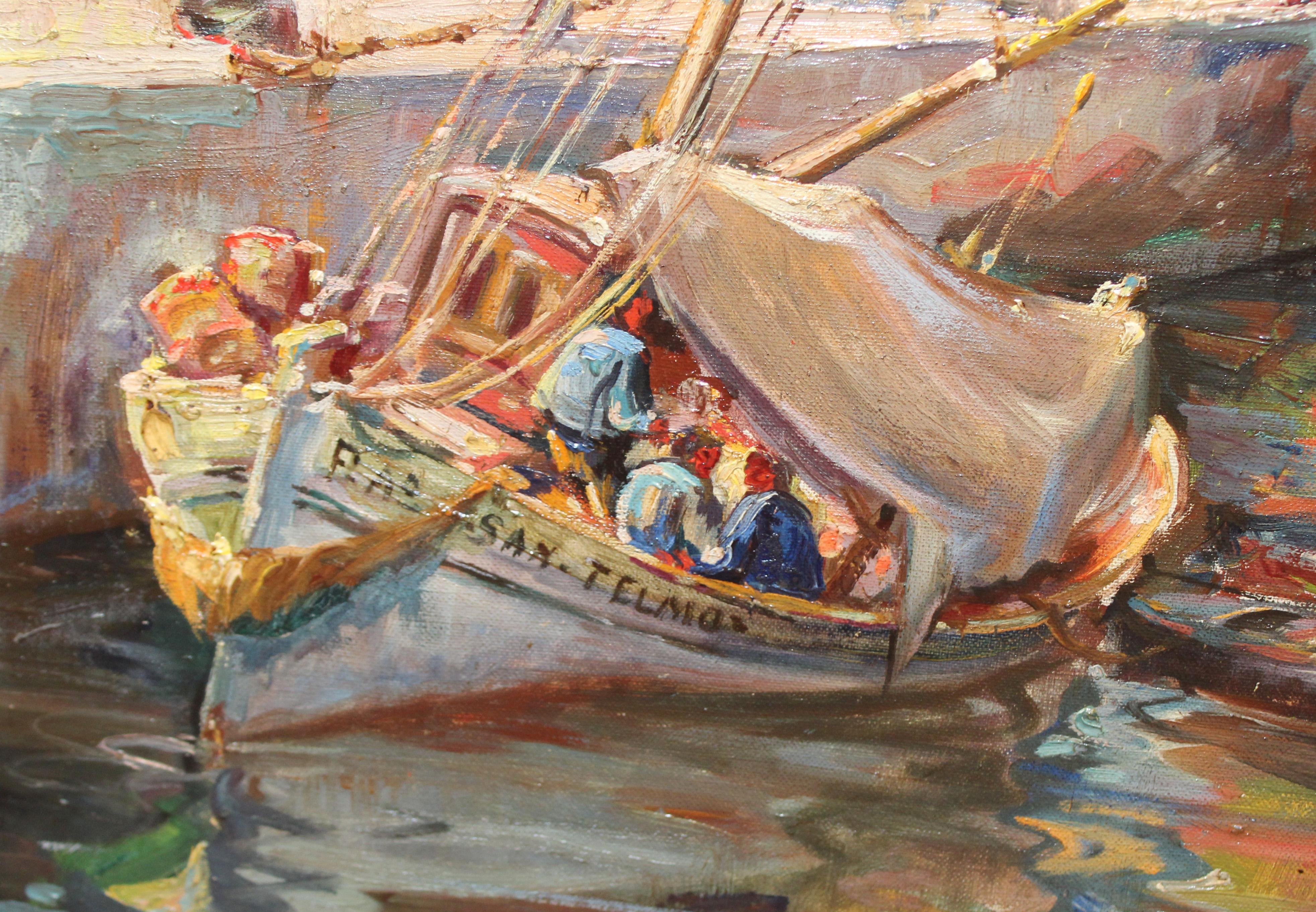 Escena portuaria - Óleo sobre tela en venta 2