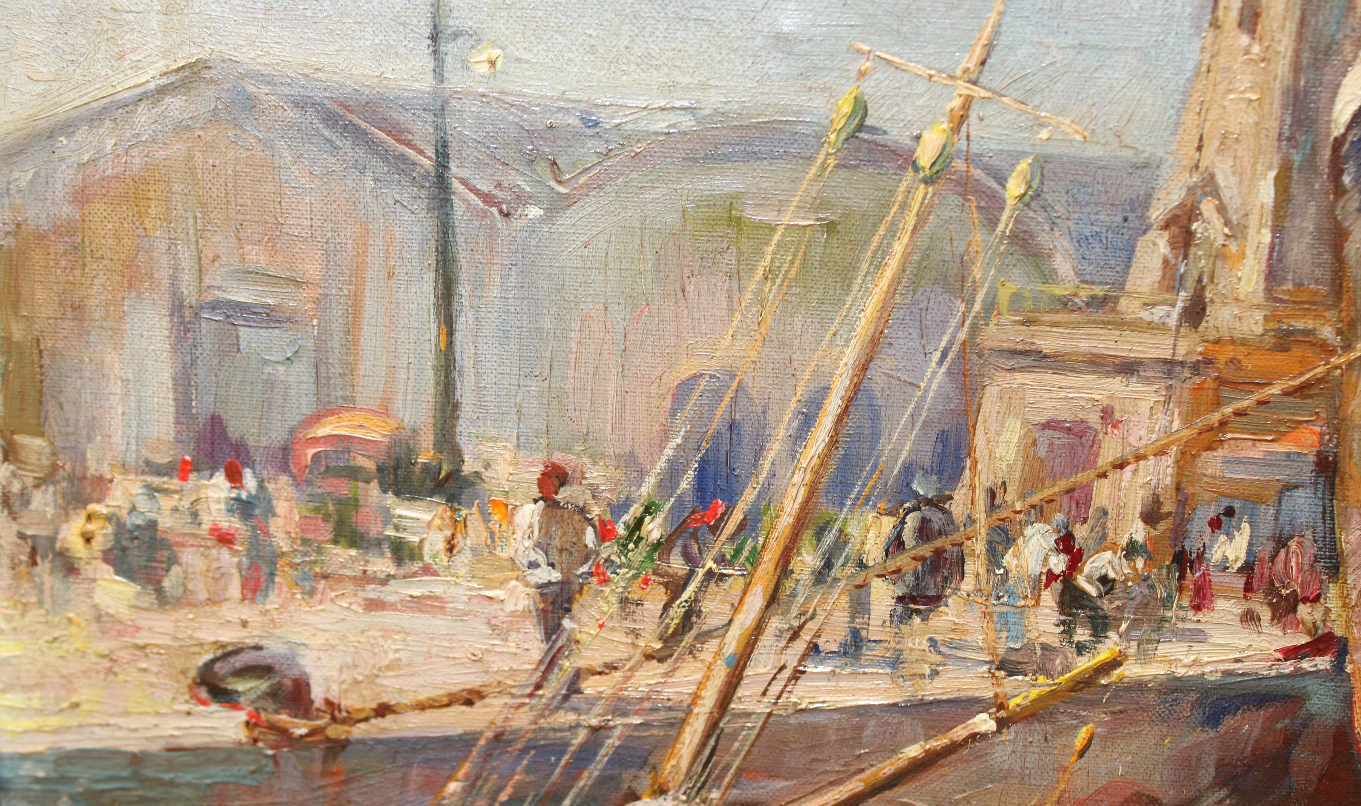 Escena portuaria - Óleo sobre tela en venta 1