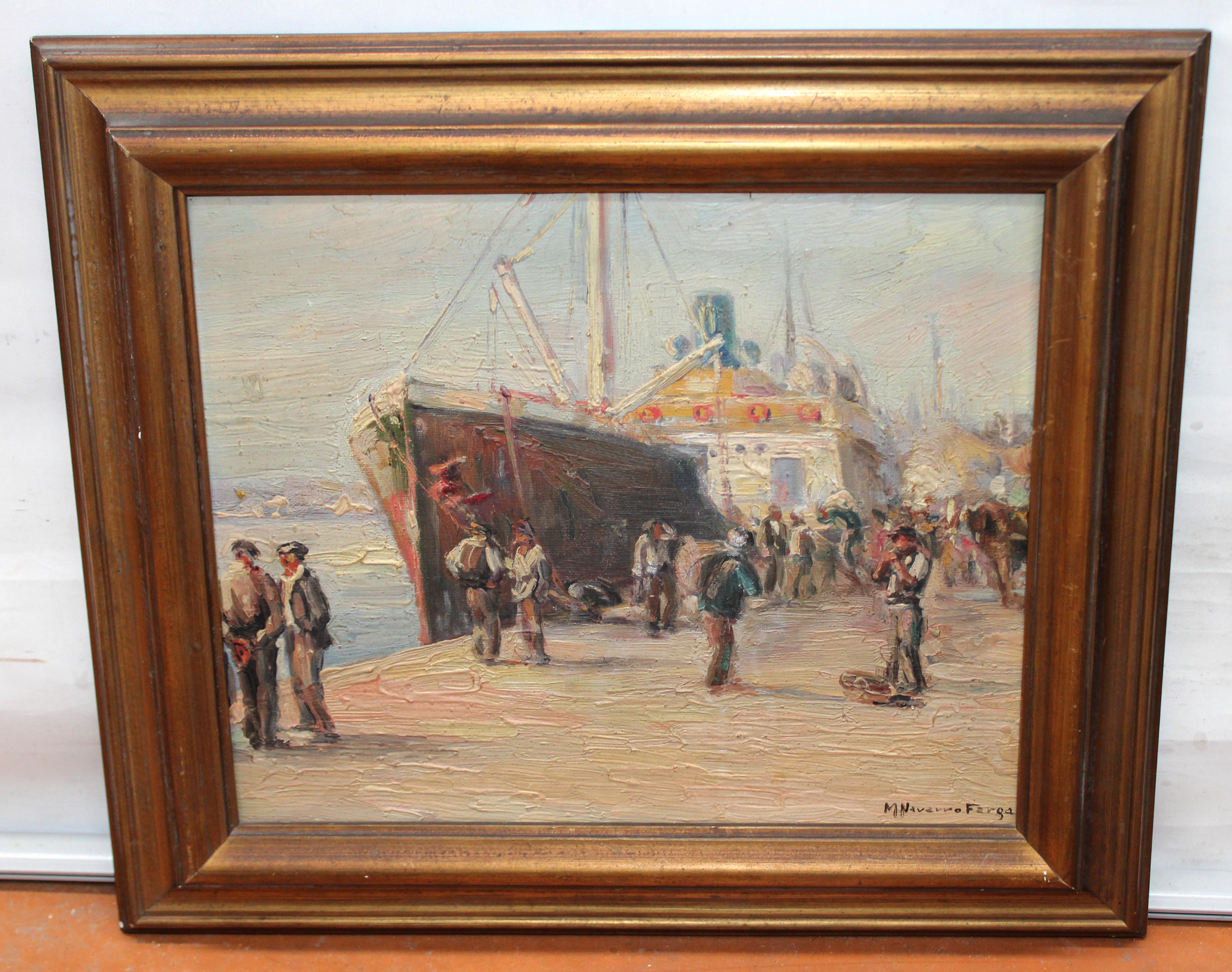 ESperando el embarque - Óleo sobre tela - Painting de Miguel Navarro Fargas