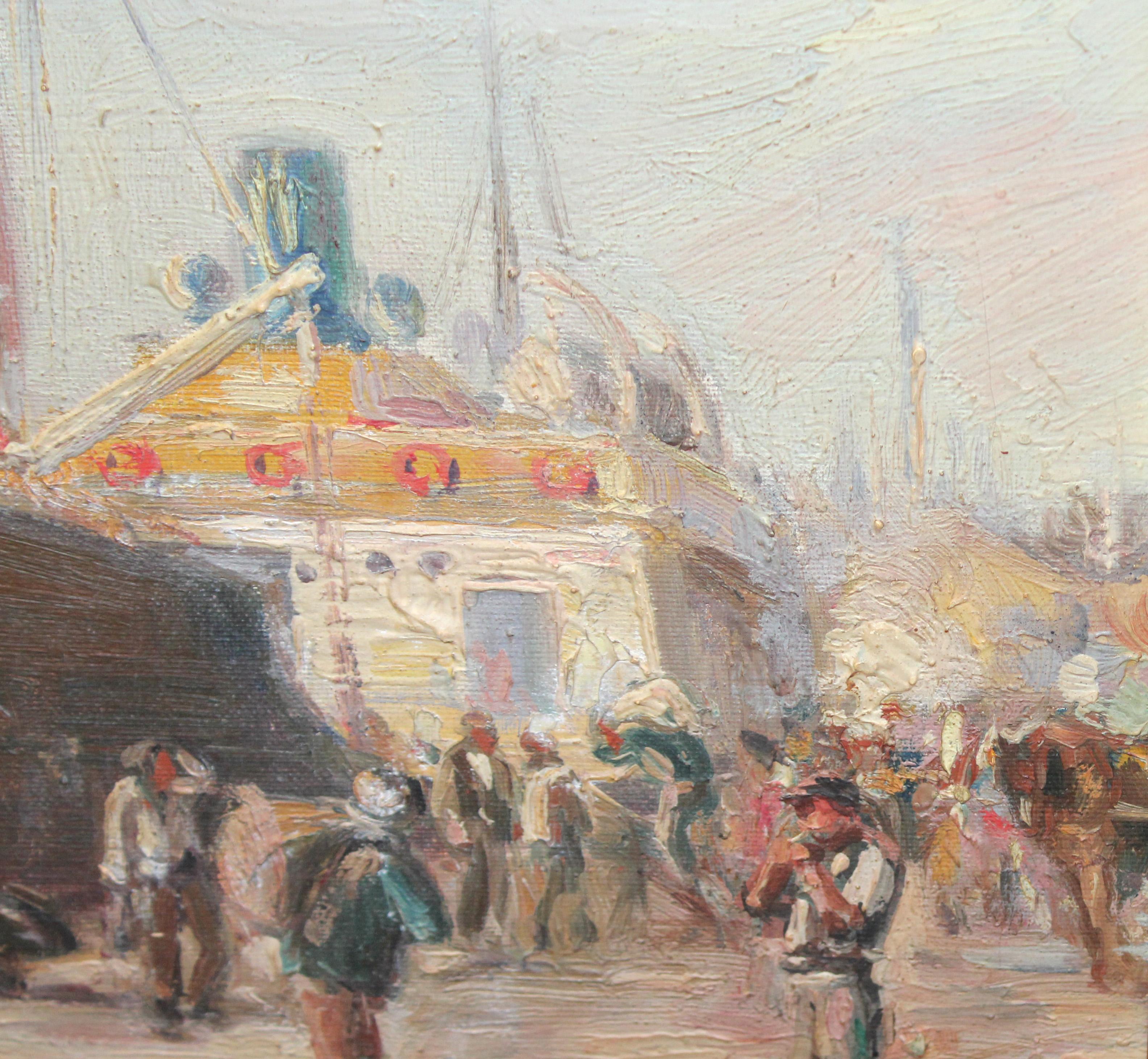 ESperando el embarque - Óleo sobre tela - Painting Impresionista de Miguel Navarro Fargas