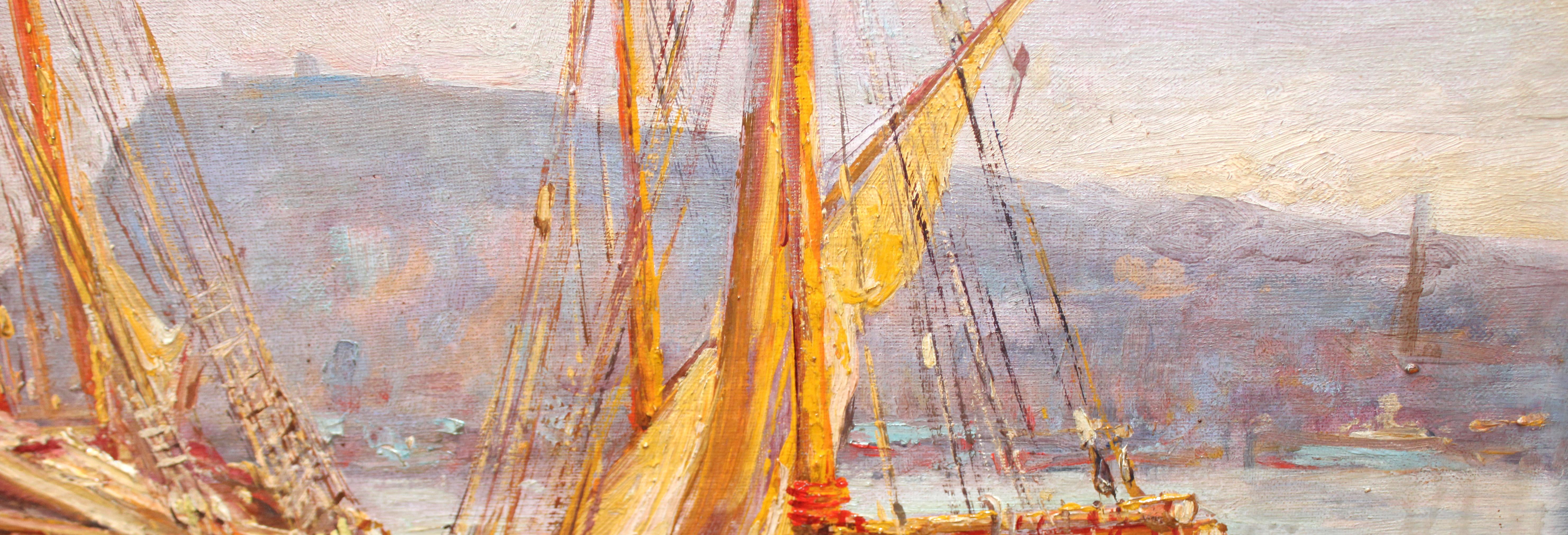 Puerto de Barcelona - Óleo sobre tela en vente 1