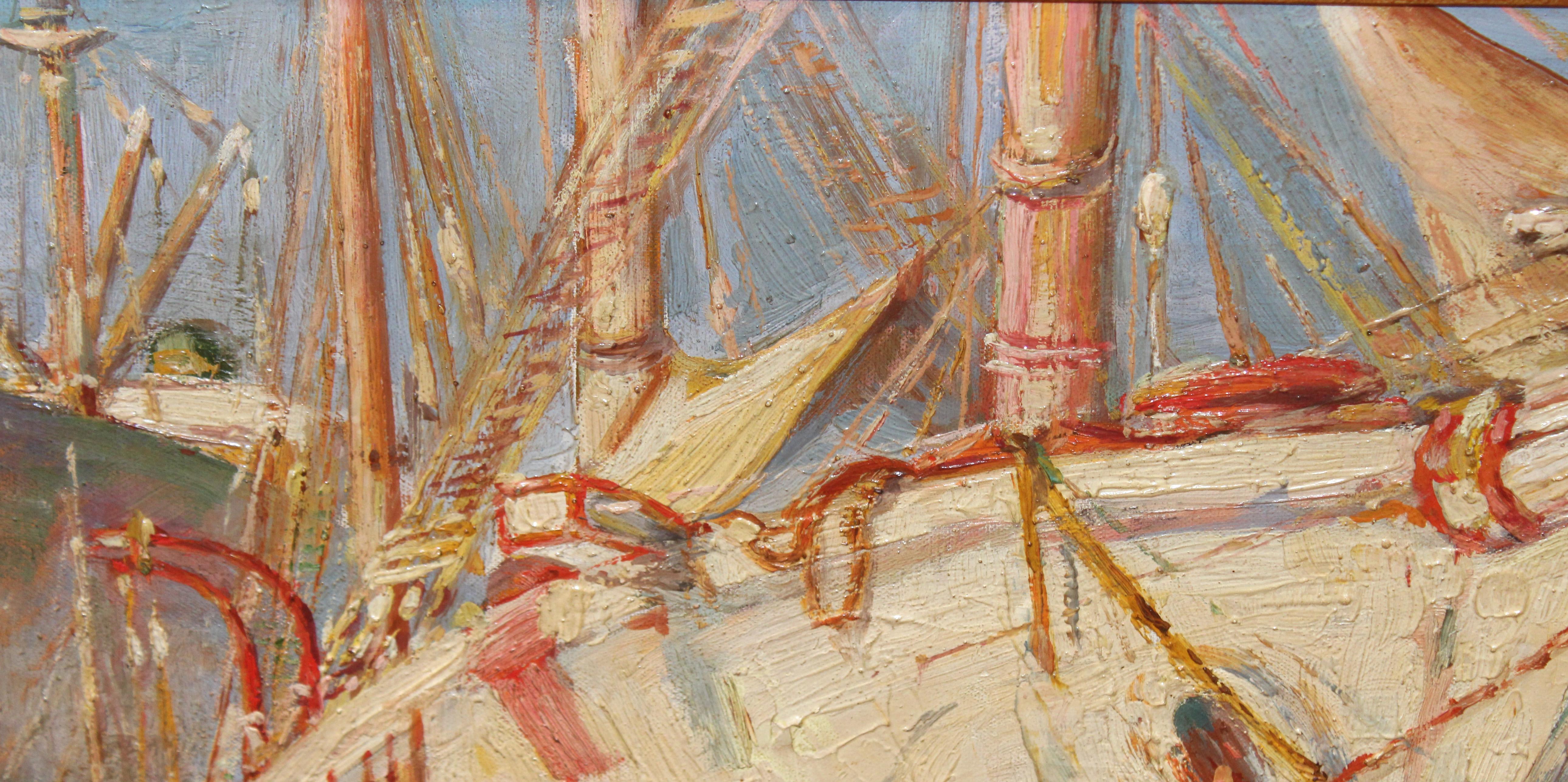 Puerto de Barcelona - Óleo sobre tela en vente 1