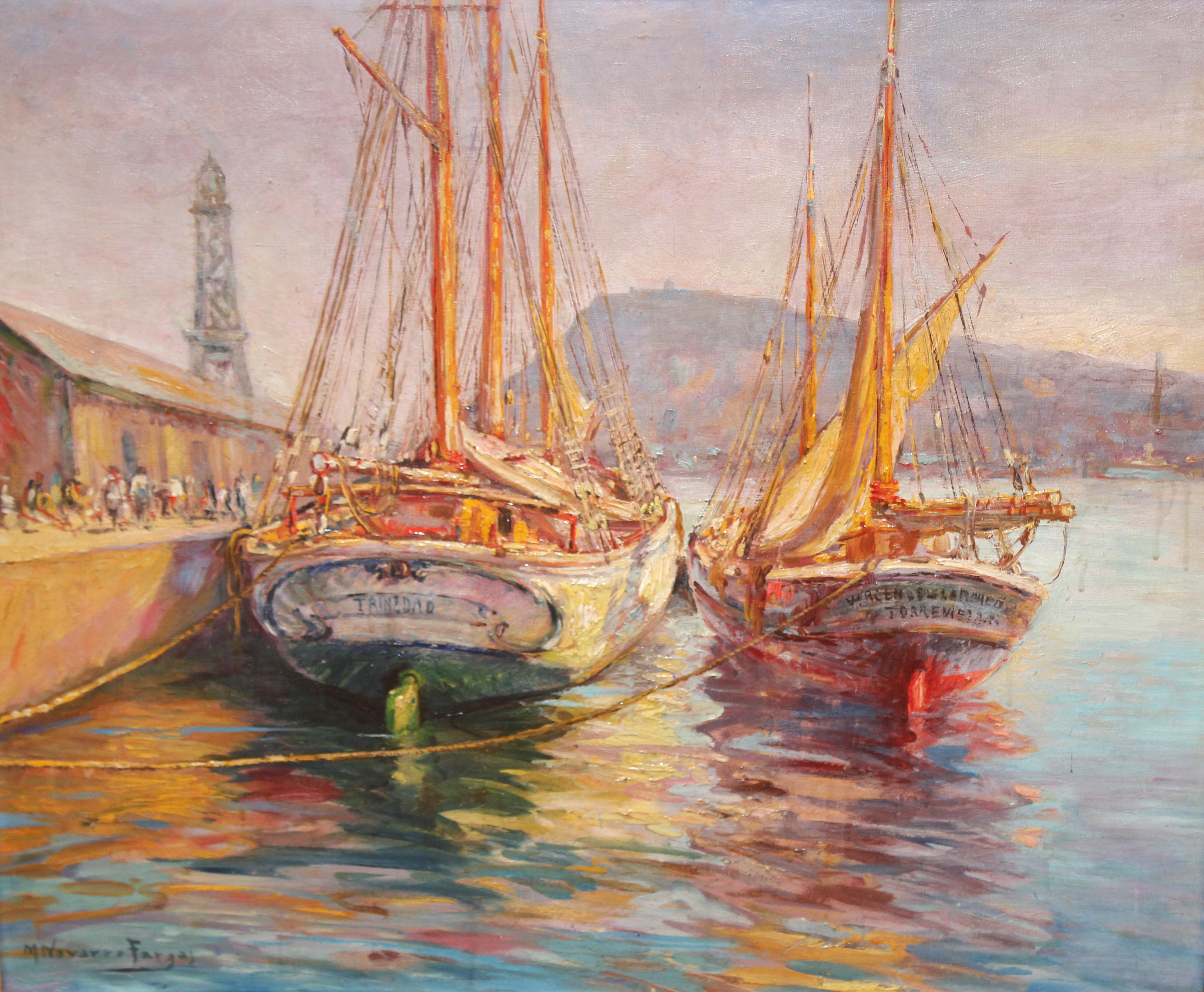 Puerto de Barcelona - Óleo sobre tela