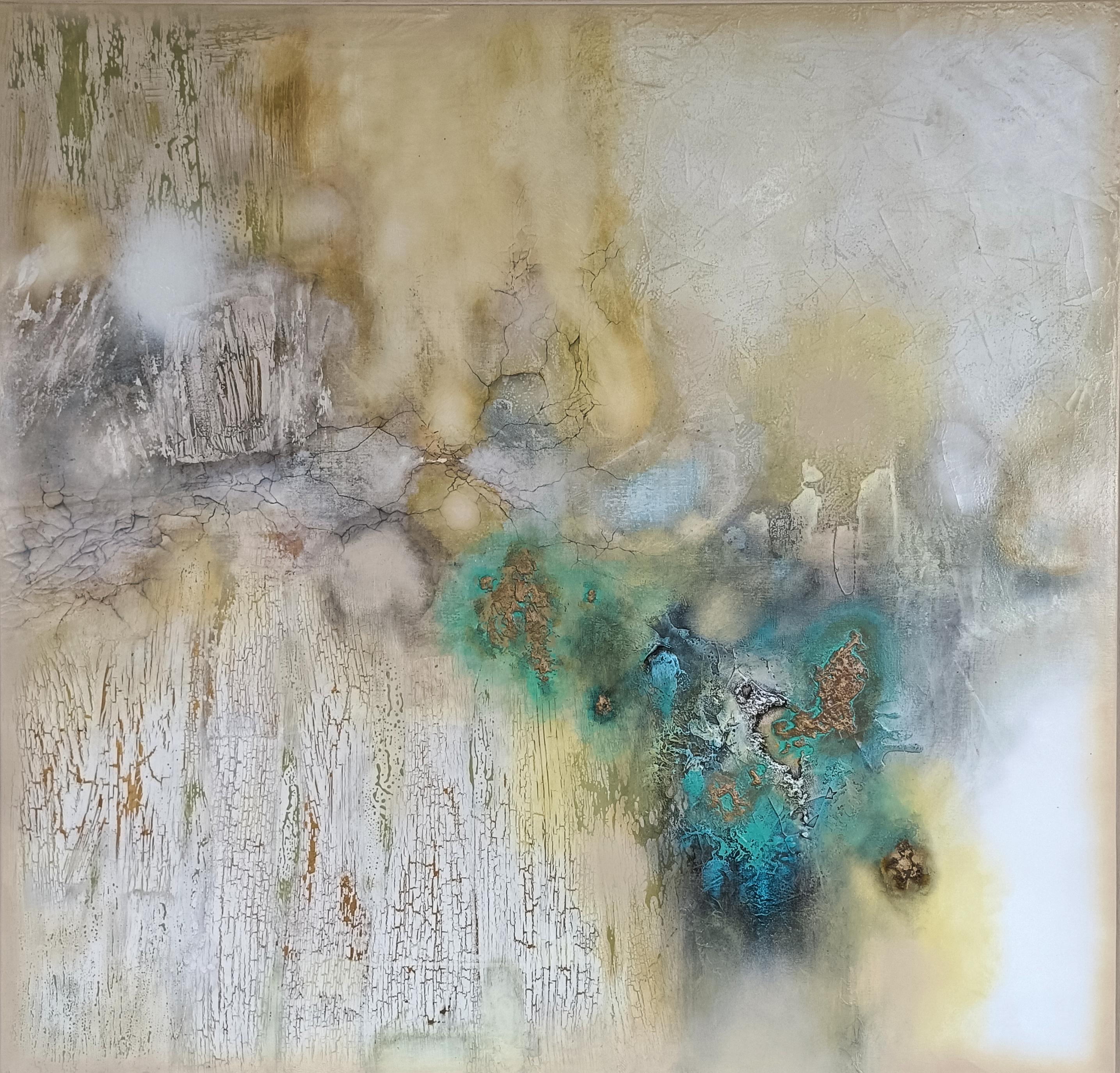 Alquimia 13: Abstract Mixed Media Painting on Canvas, 2010s, Framed - Mixed Media Art by Miguel Ángel Gonzàlez Marrero