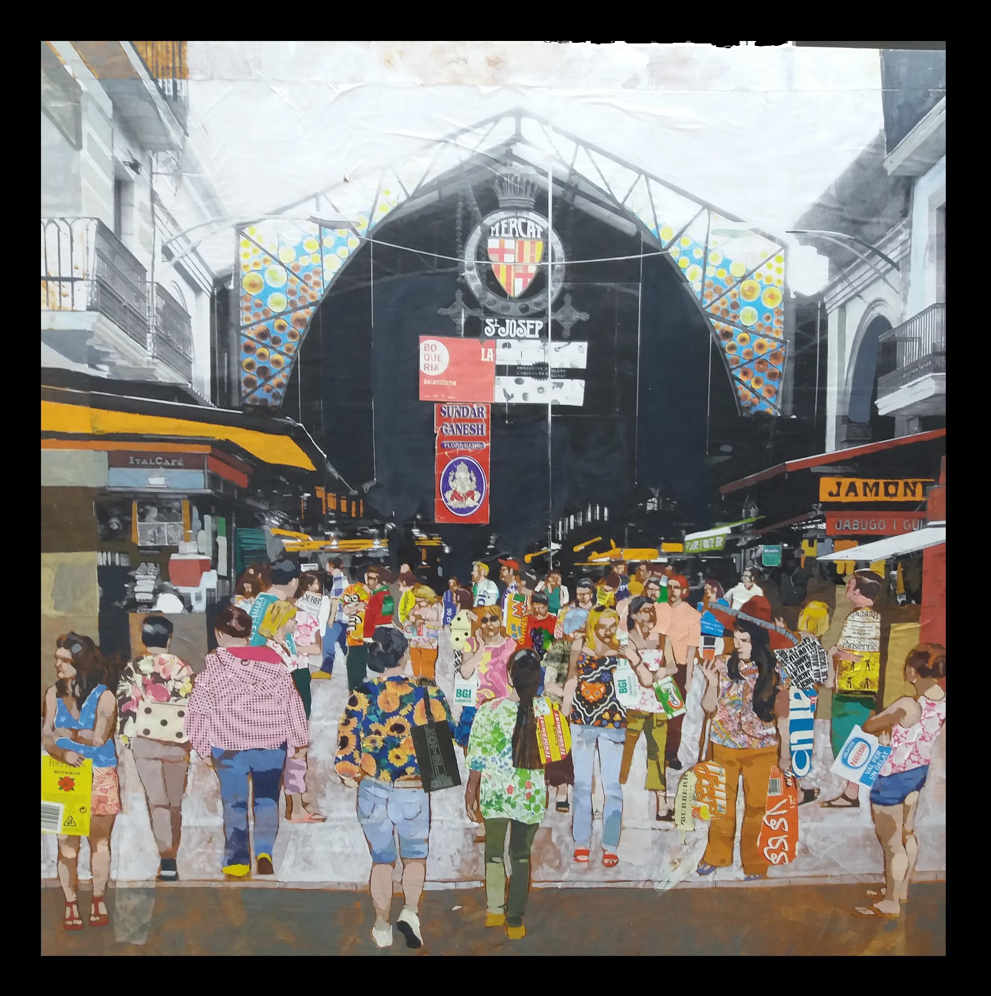 Miguel Olivares 10 Big Square. Collage original mixed media painting