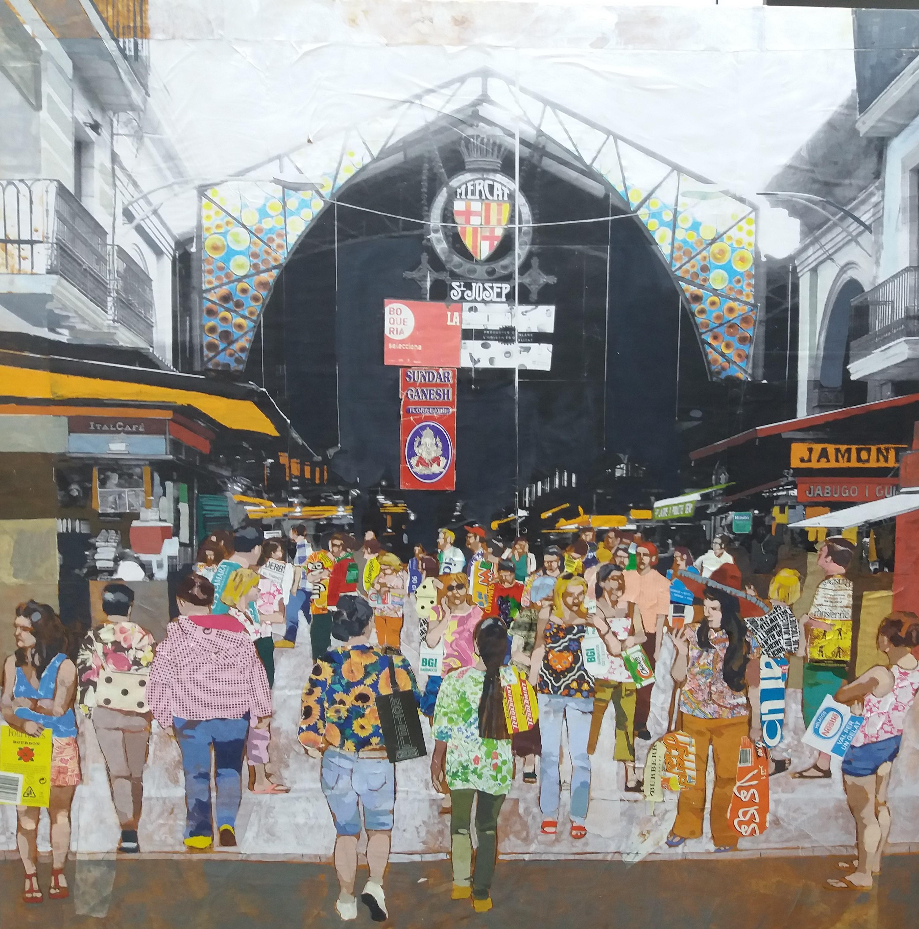 Miguel Olivares  Big  Square. Collage original mixed media painting - Painting by MIGUEL OLIVARES