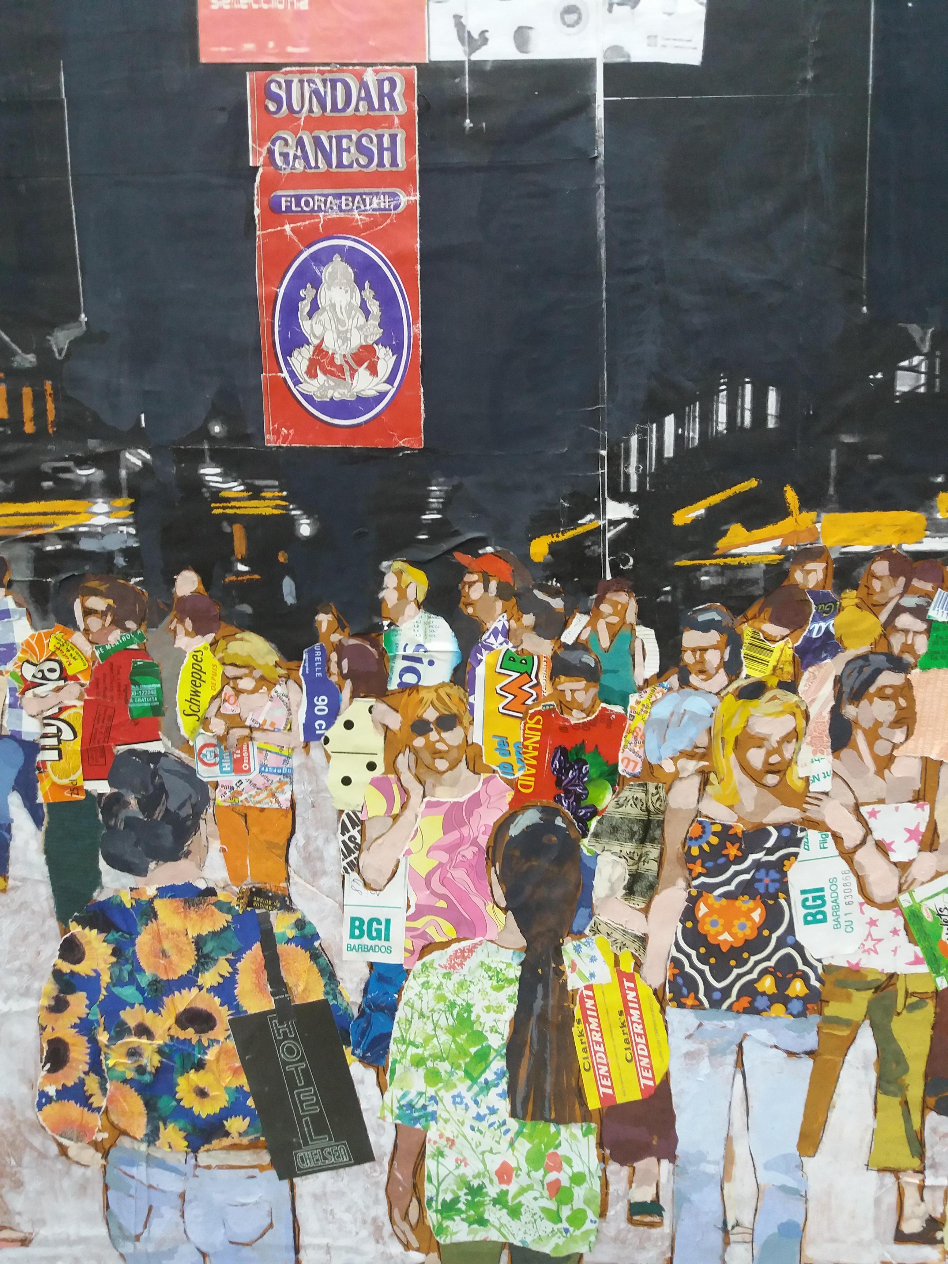 Miguel Olivares  Big  Square. Collage original mixed media painting - Black Figurative Painting by MIGUEL OLIVARES