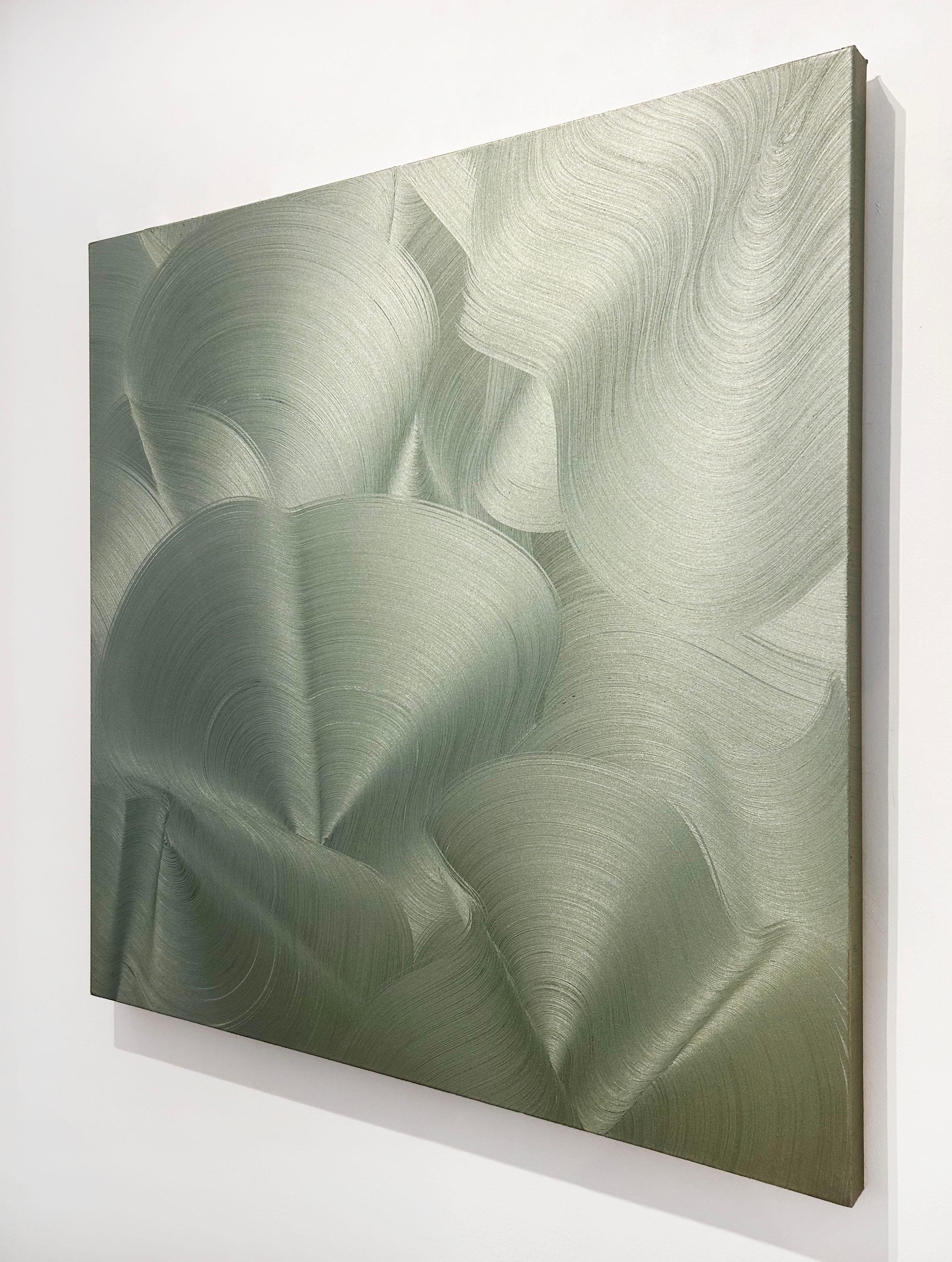 Green Hat - Gray Abstract Painting by Miguel Osuna
