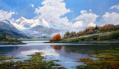 Miguel Peidro, "Herbst in den Bergen", 24x39 Seelandschaft Ölgemälde