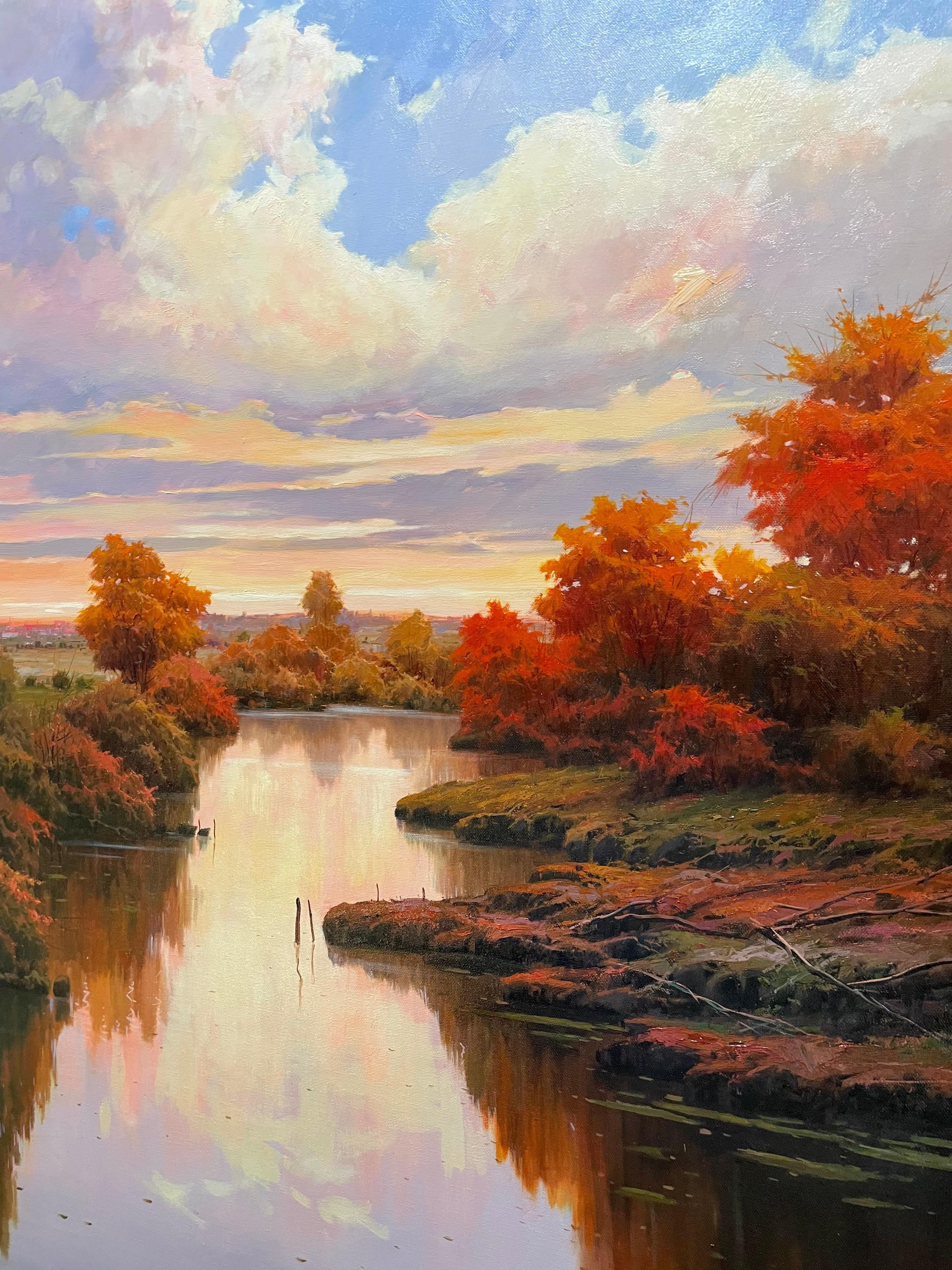 This beautiful landscape painting by Spanish painter Miguel Peidro consists of oil on canvas, is sized at 39 x 39 inches and priced at $7,650. The painting comes framed, and includes the artist's signature on the lower right corner of the