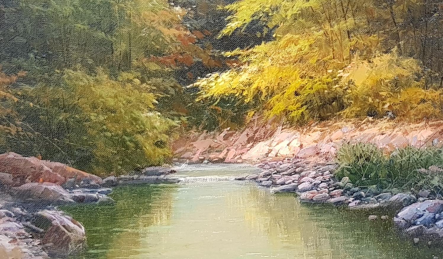 'Green River Valley' Paysage réaliste contemporain Peinture de Miguel Piedro  - Contemporain Painting par Miguel Peidro