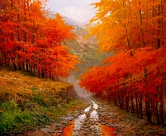 Miguel Peidro "Autumn Mist", Fall Foliage Mountain Landscape Oil Painting 