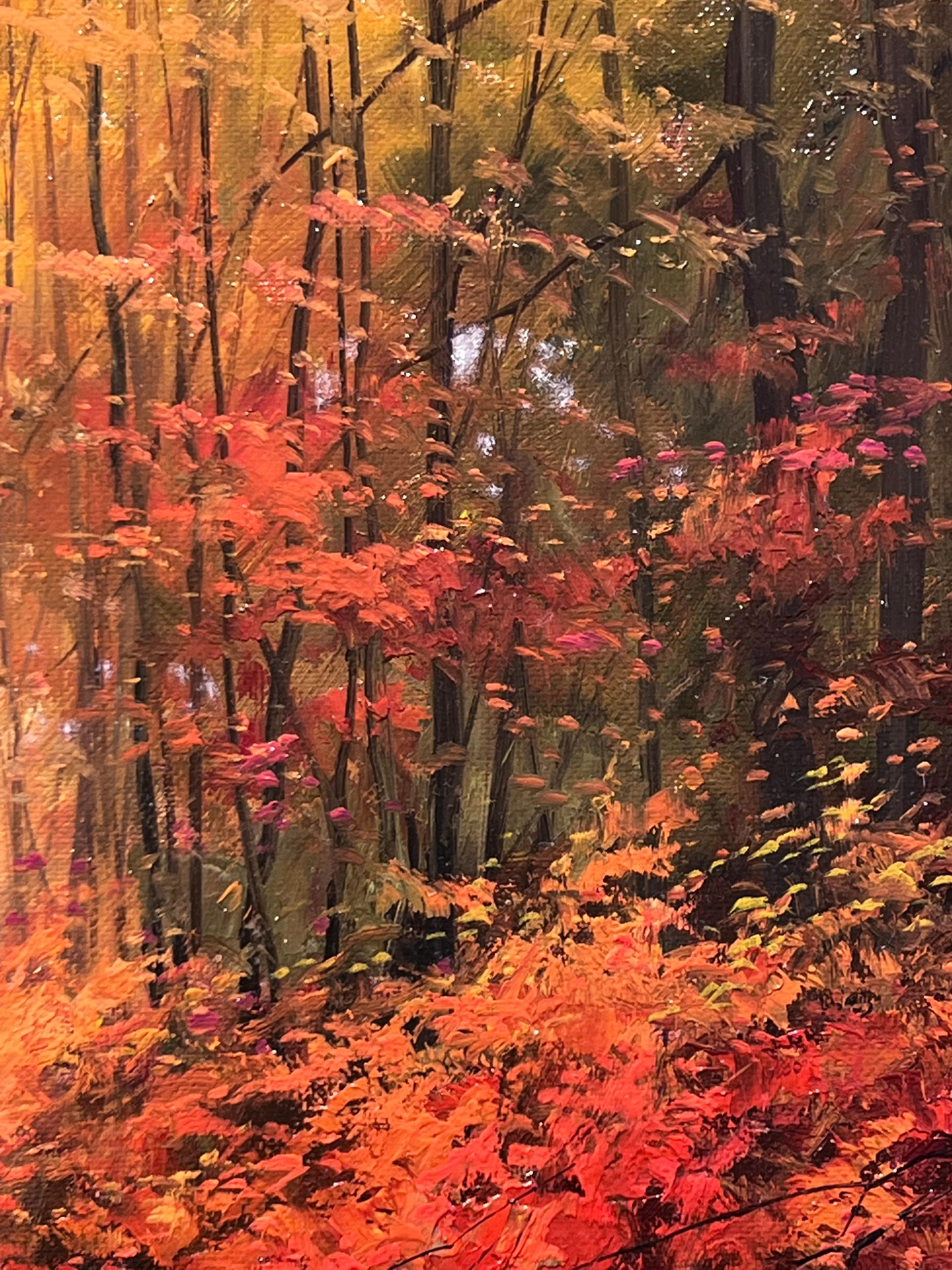 « Color and Fog », peinture à l'huile de Miguel Peidro, paysage de forêt d'automne 18 x 22 en vente 4
