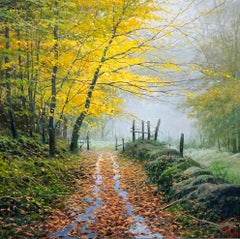Miguel Peidro, "Morning Walk", 20x20 Woodland Landscape Oil Painting on Canvas