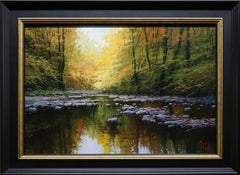 Miguel Peidro, „Brunnen Fluss“, Ölgemälde, 18x26 Herbstwaldlandschaft, Ölgemälde
