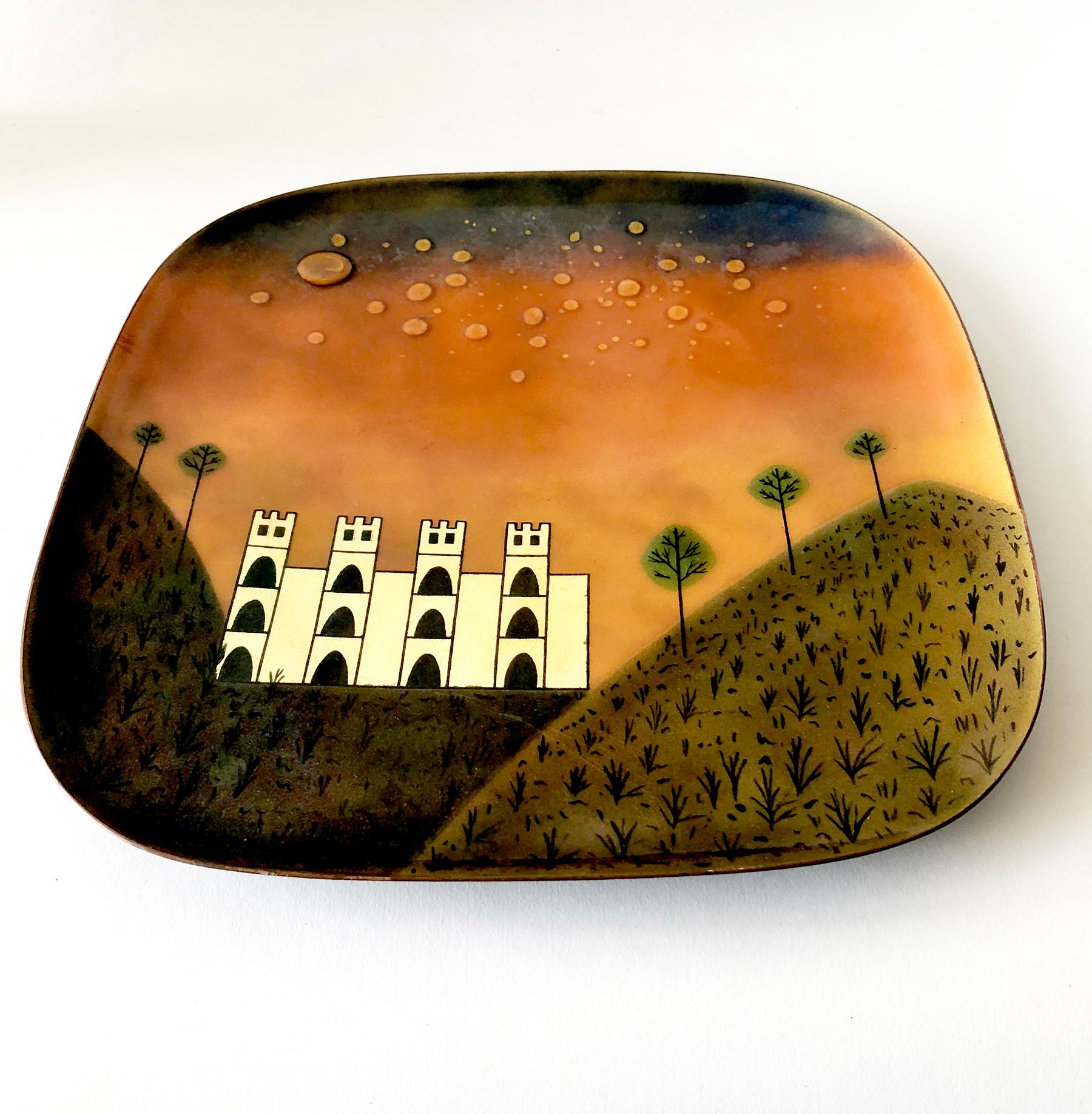 High quality copper enamel tray created by Miguel Pineda of Mexico City, Mexico. Tray measures 10.75