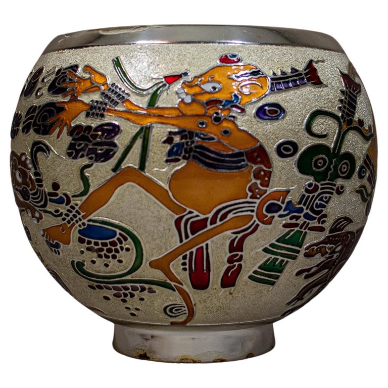 miguel-pineda-mexican-neo-mayan-silverplate-and-enamel-bowl-at-1stdibs