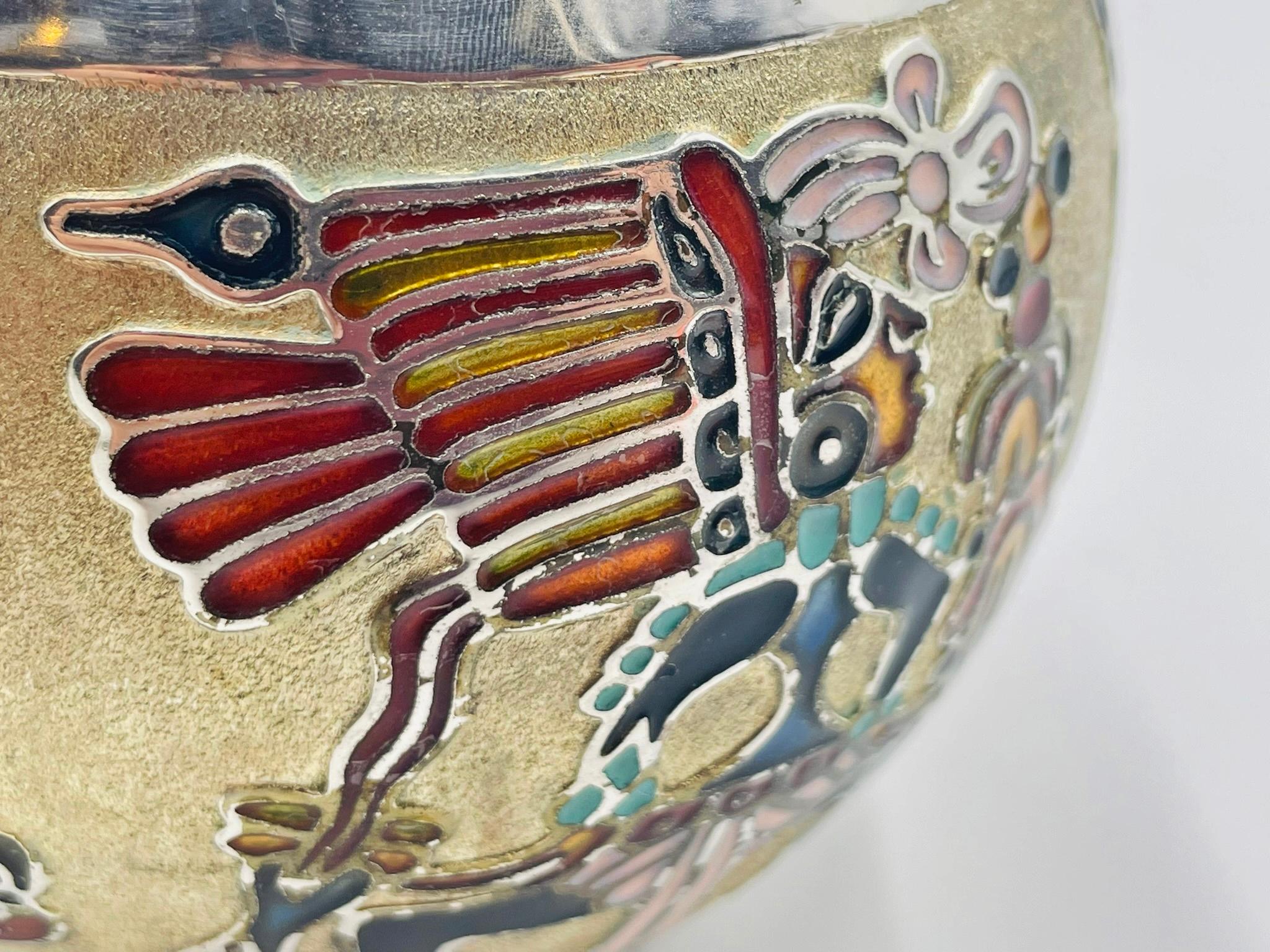 Miguel Pineda Silver-Plated Enamel Bowl with Mayan Motifs, Taxco Mexico in vendita 4