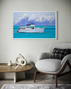 "Carib Fishing Boat" - Contemporary Impressionist Fishing Boat Ocean Seascape