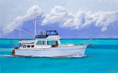 "Carib Fishing Boat" - Contemporary Impressionist Fishing Boat Ocean Seascape