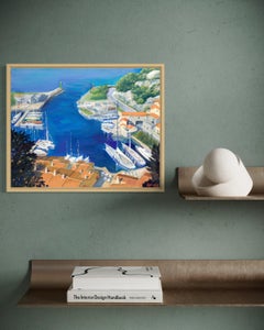 "Portopicolo" - Gelassene zeitgenössische Küstenlandschaft Hafenstadt Ölgemälde