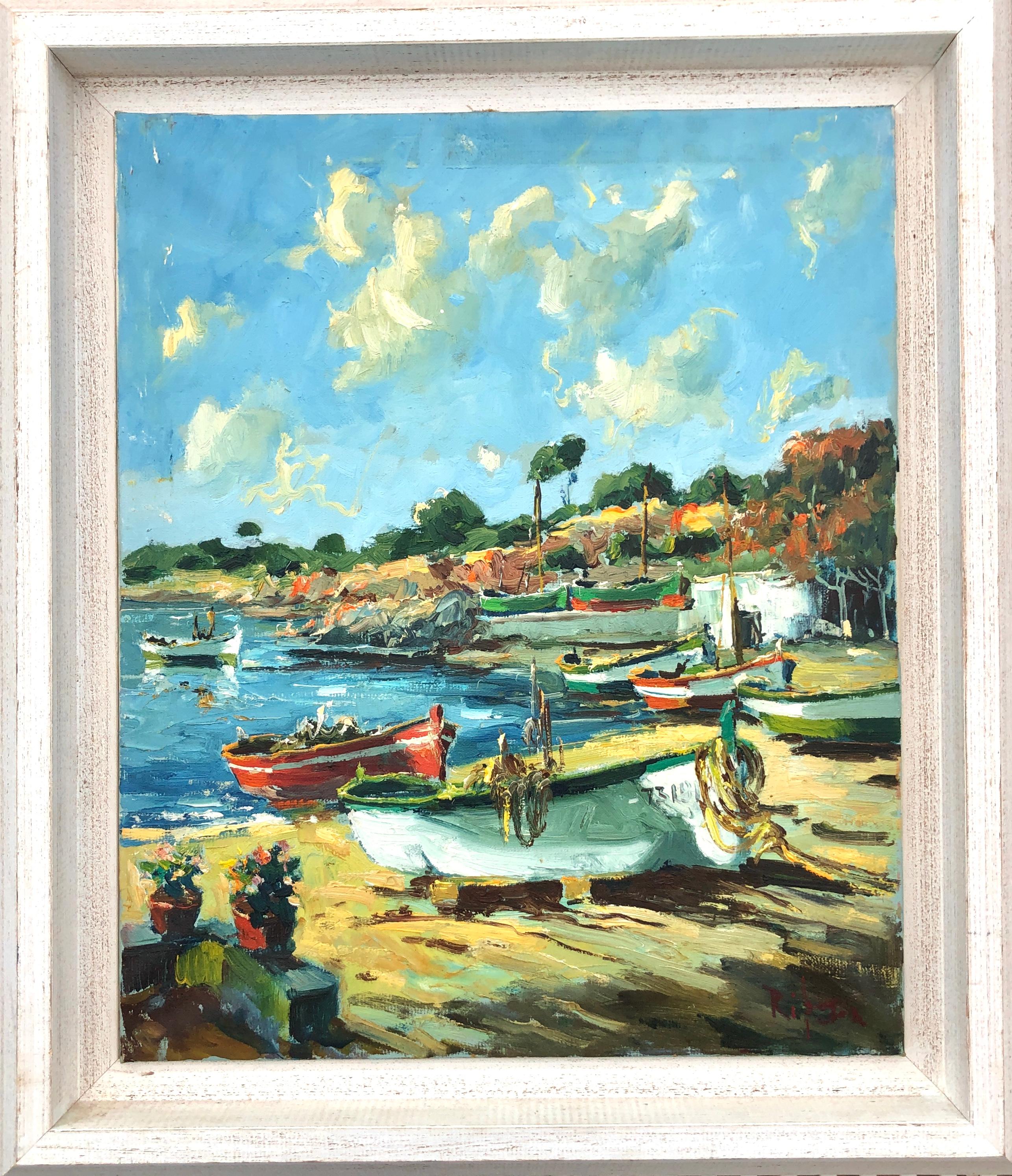 Palamos Spain Costa Brava oil on canvas painting spanish seascape - Painting by Miguel Ribera Roca