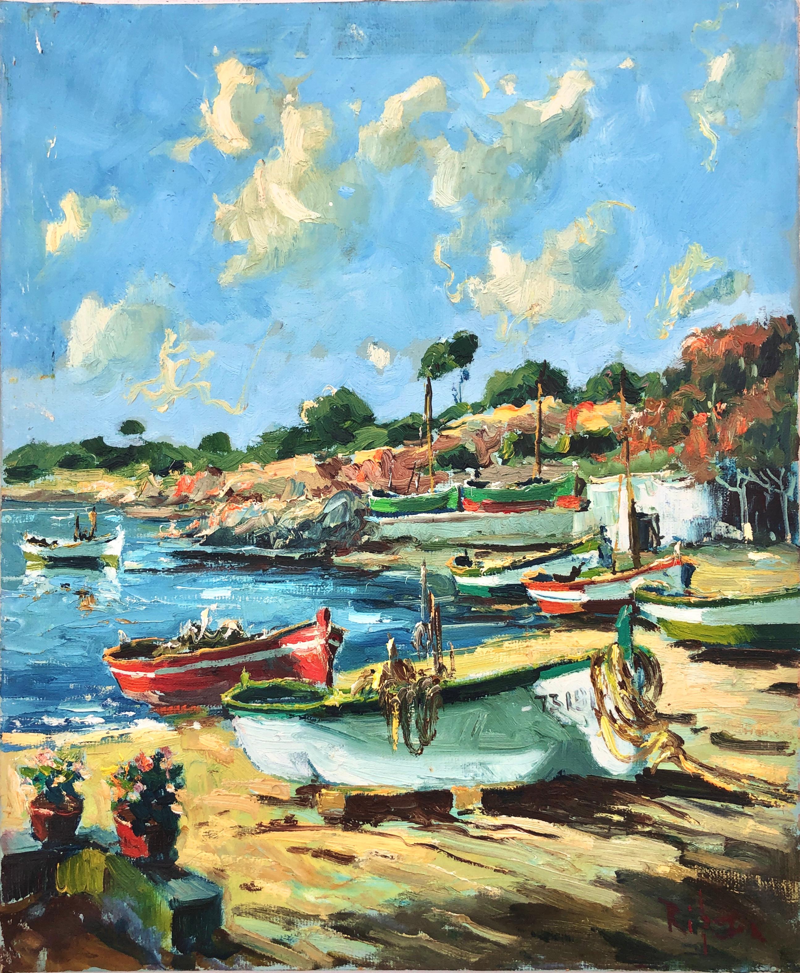 Miguel Ribera Roca Landscape Painting - Palamos Spain Costa Brava oil on canvas painting spanish seascape