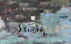 Spanische Landschaft mit Fluss-Gemälde, Öl auf Leinwand