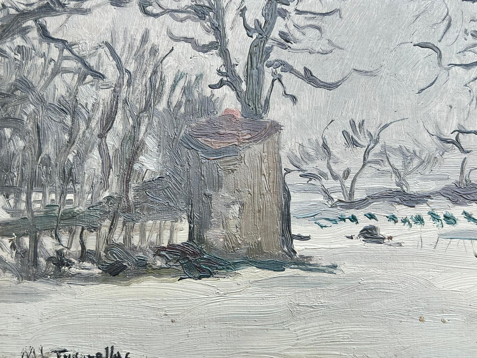 Ölgemälde „Winter Schneelandschaft“, gelisteter spanischer Künstler, signiert, 1940er Jahre – Painting von MIGUEL TUSQUELLAS CORBELLA 
