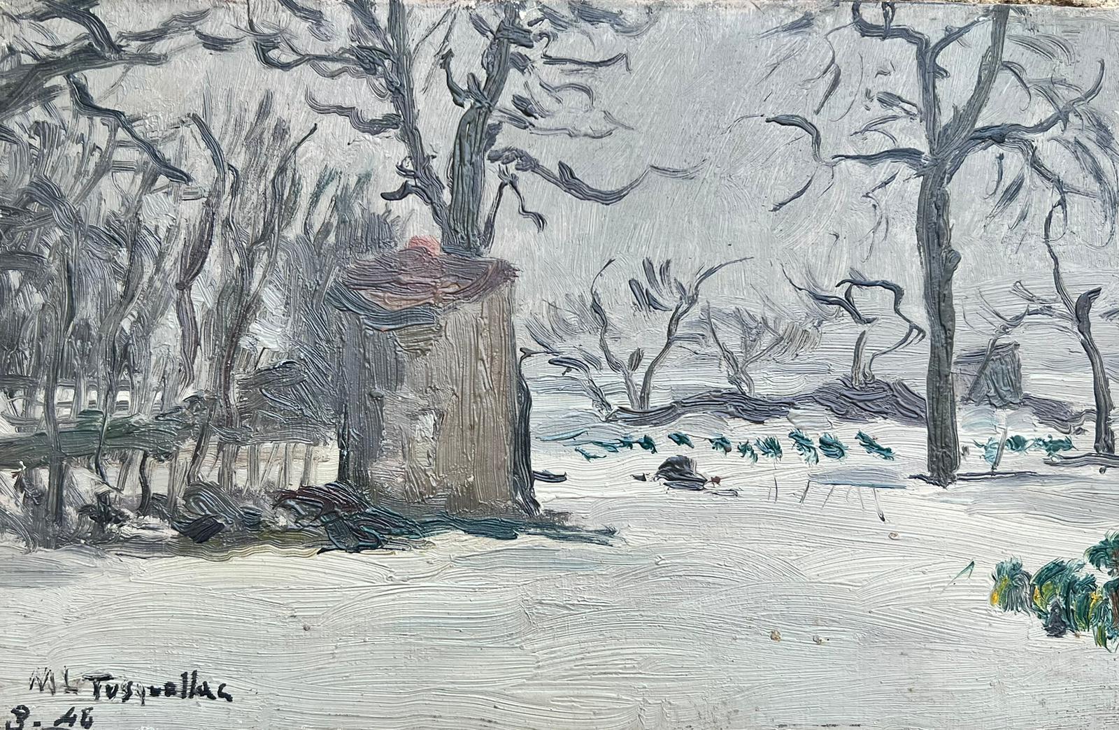 MIGUEL TUSQUELLAS CORBELLA  Landscape Painting – Ölgemälde „Winter Schneelandschaft“, gelisteter spanischer Künstler, signiert, 1940er Jahre